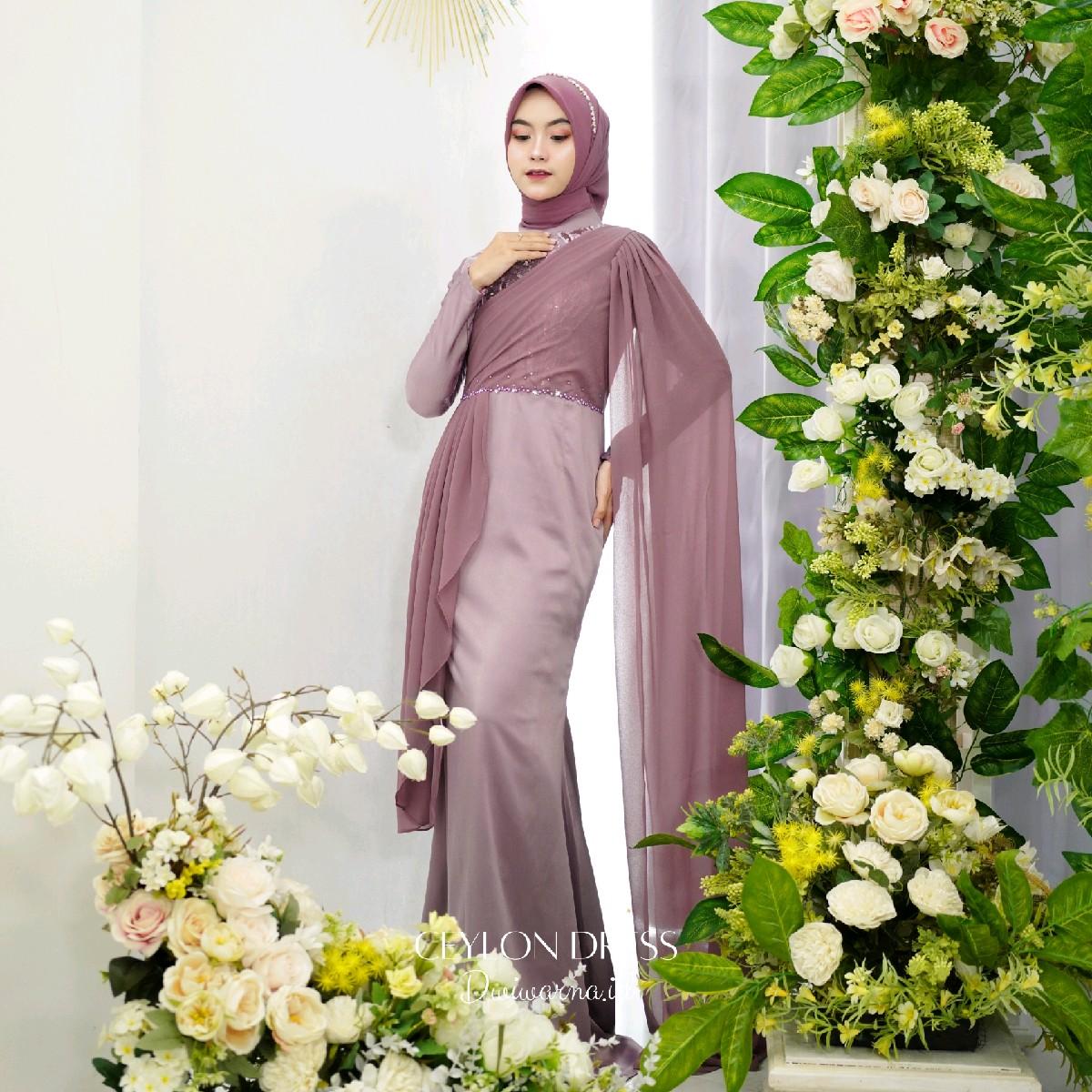 "Ceylon Dress" Kondangan/Dress Cerruti/cutting mermaid/Brukat dan Payet Premium Dress Mewah Muslim Wanita