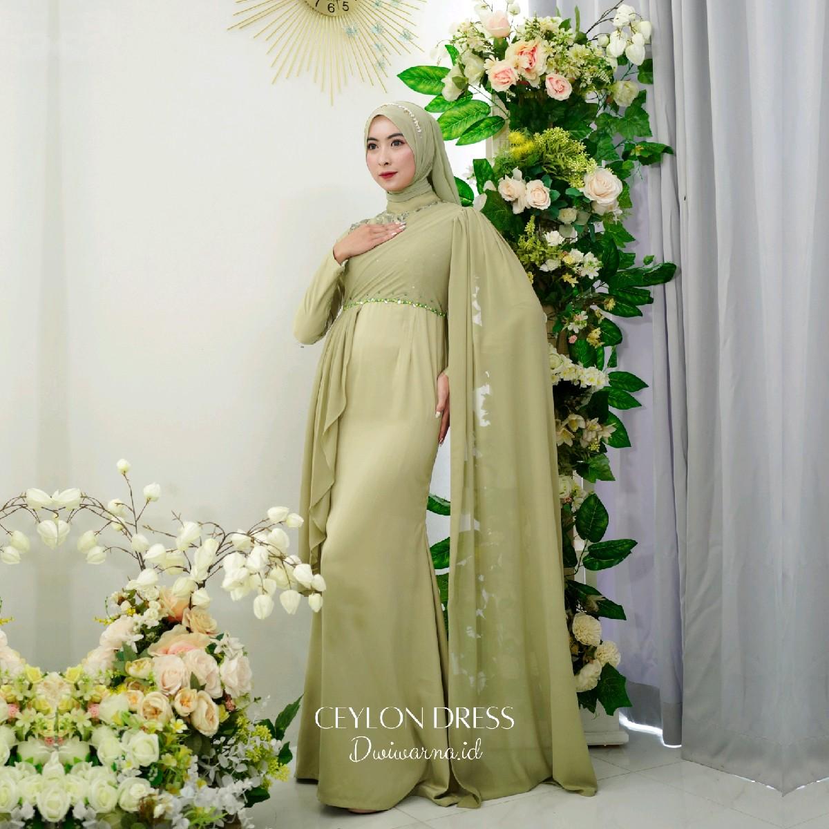 "Ceylon Dress" Kondangan/Dress Cerruti/cutting mermaid/Brukat dan Payet Premium Dress Mewah Muslim Wanita