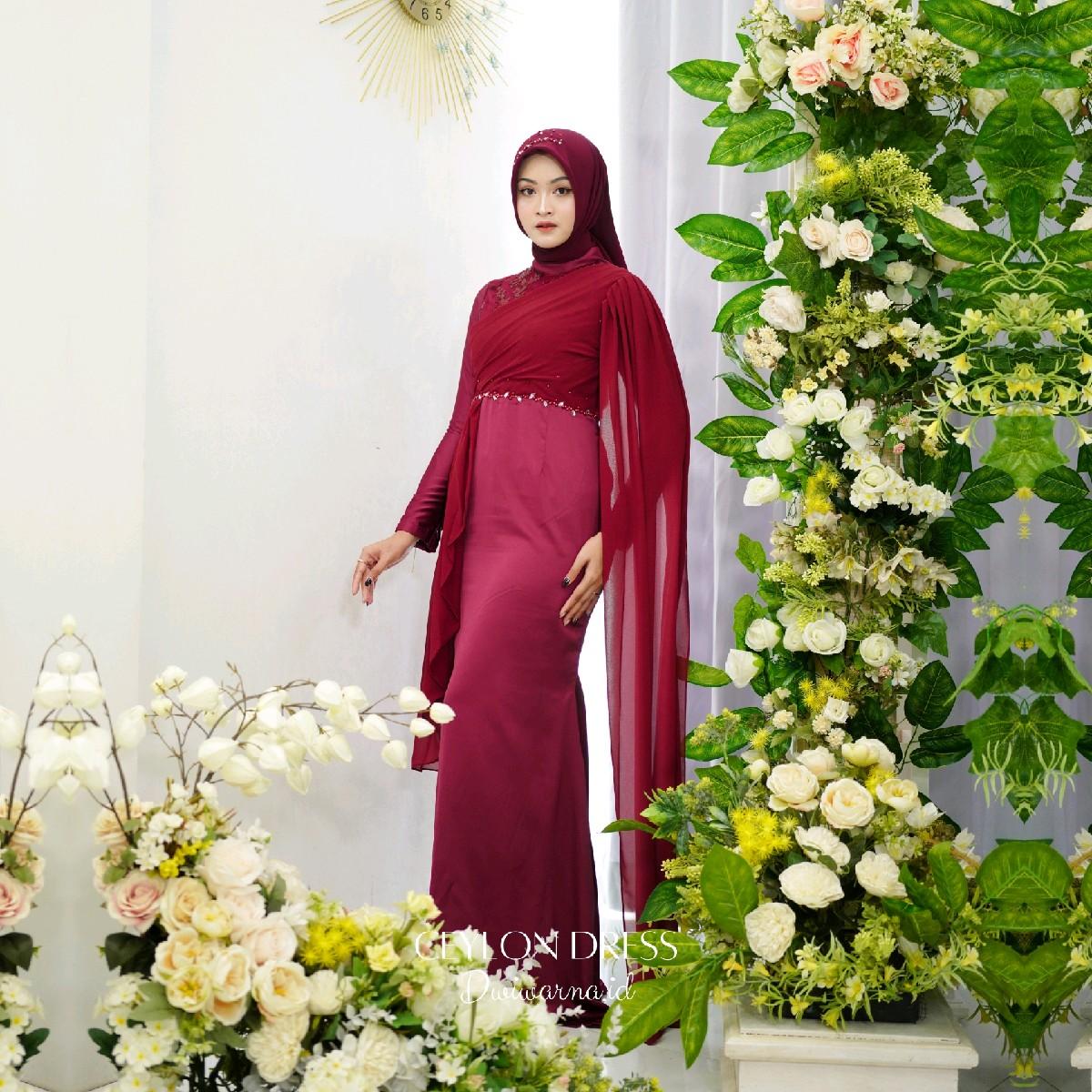 "Ceylon Dress" Kondangan/Dress Cerruti/cutting mermaid/Brukat dan Payet Premium Dress Mewah Muslim Wanita