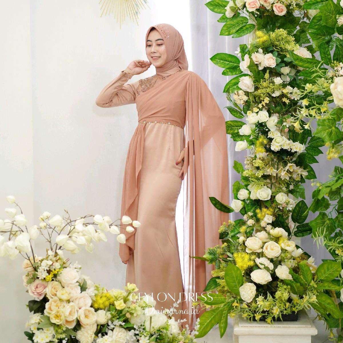 "Ceylon Dress" Kondangan/Dress Cerruti/cutting mermaid/Brukat dan Payet Premium Dress Mewah Muslim Wanita
