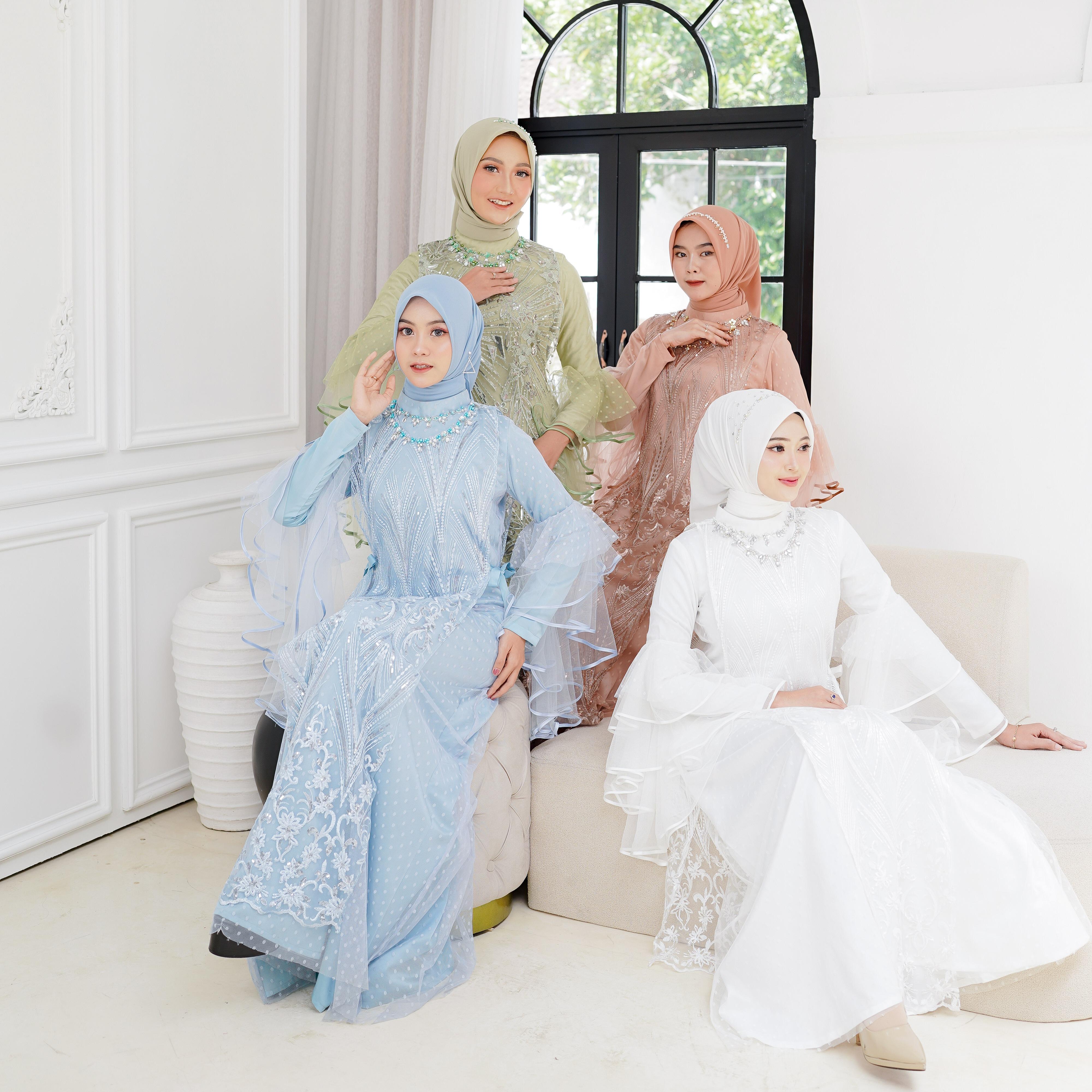Halyzia Dress  Tile Brukat Simpel Kombinasi Muslim Mutiara Payet