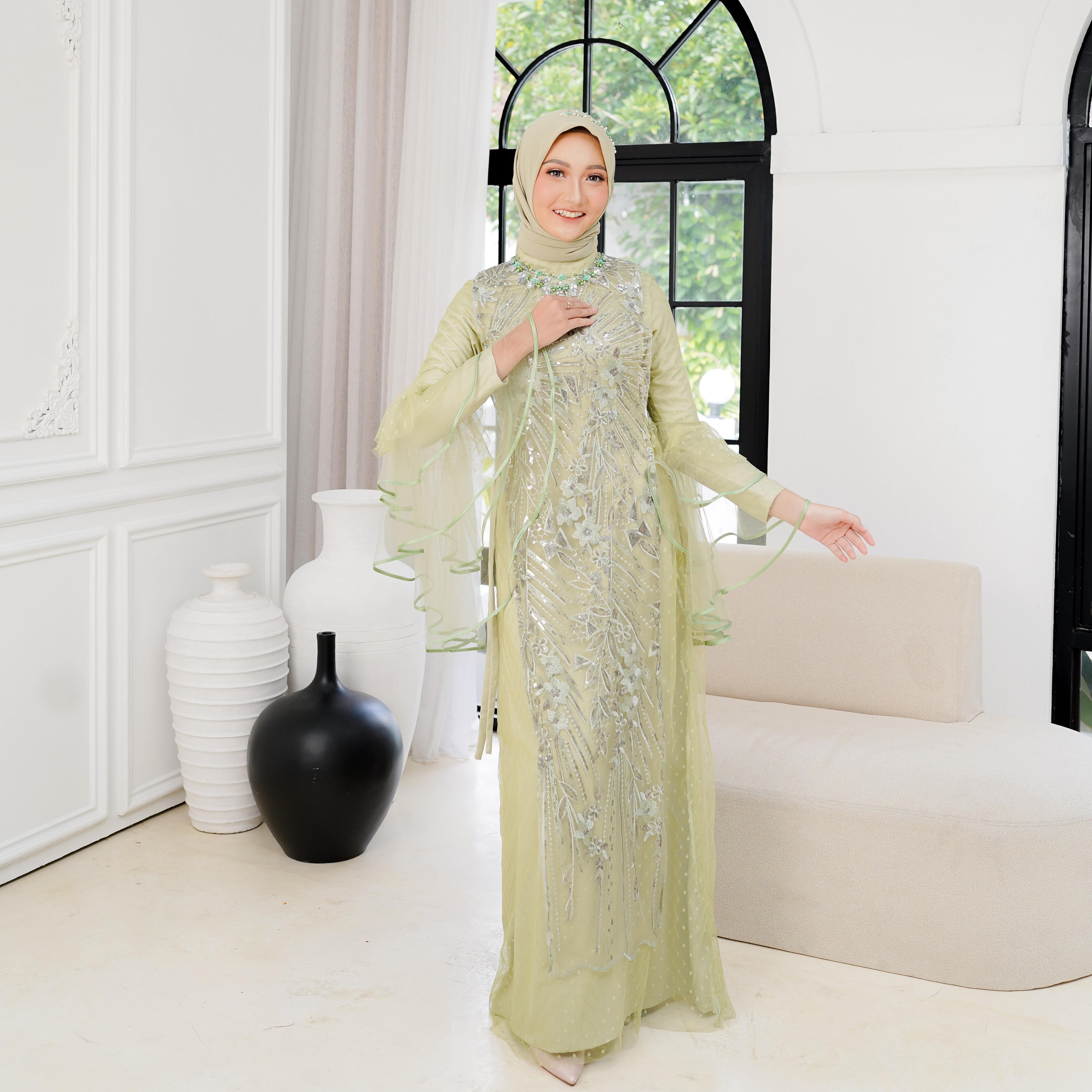 Halyzia Dress  Tile Brukat Simpel Kombinasi Muslim Mutiara Payet