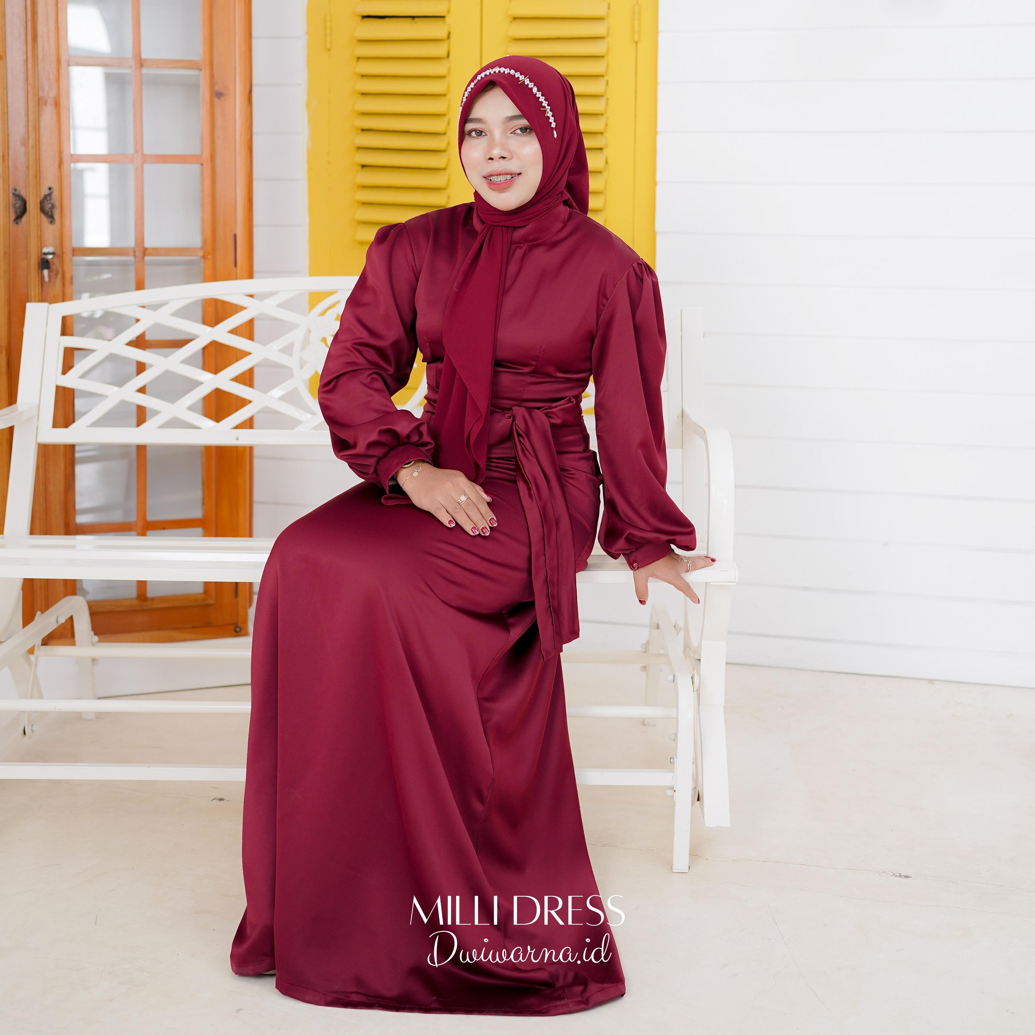 Milli Dress Kondangan Cavali Terbaru Polos Simpel 100rb an Formal Muslim