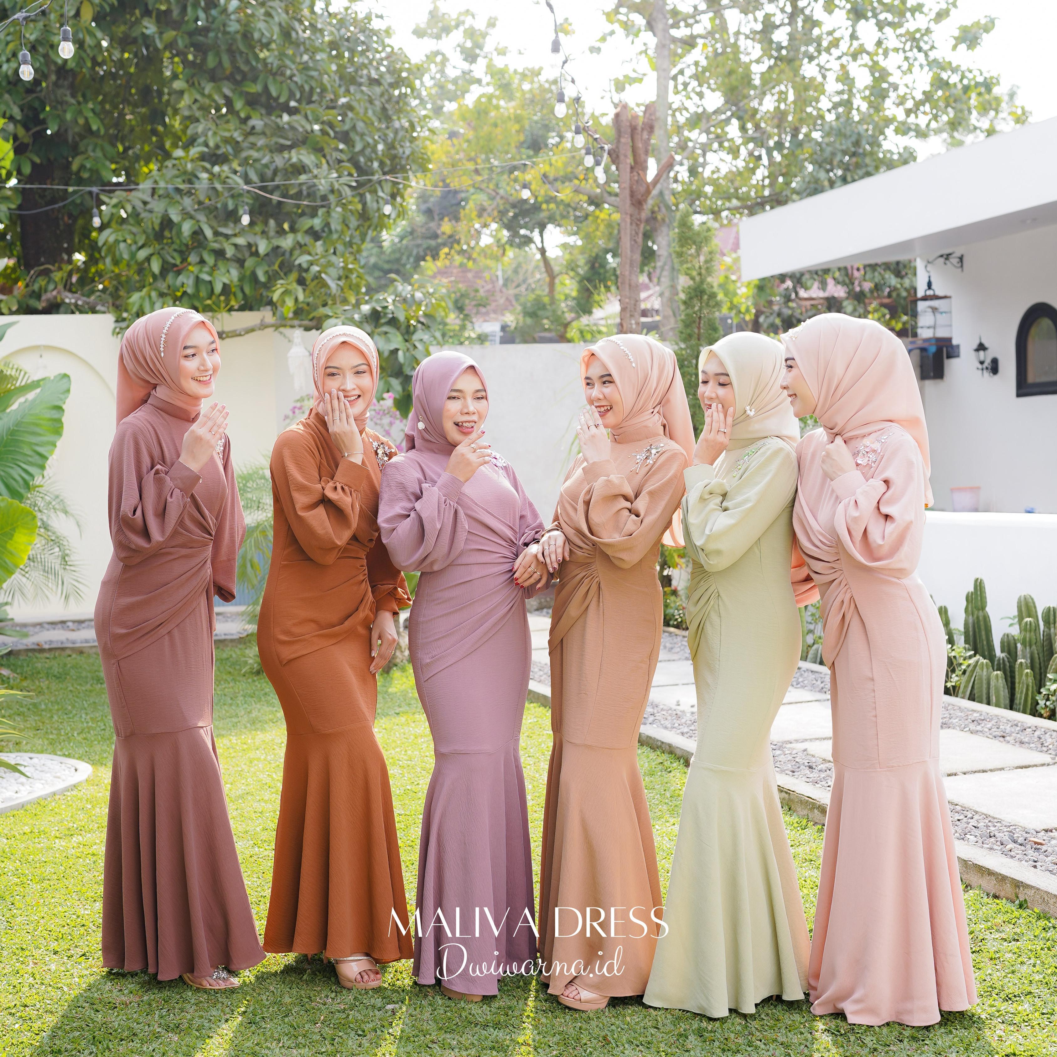 Maliva (Part 2) Dress Kondangan Terbaru Dwiwarna Crinkle Airflow Muslim Pesta Dewasa Mutiara Payet Gamis Wanita