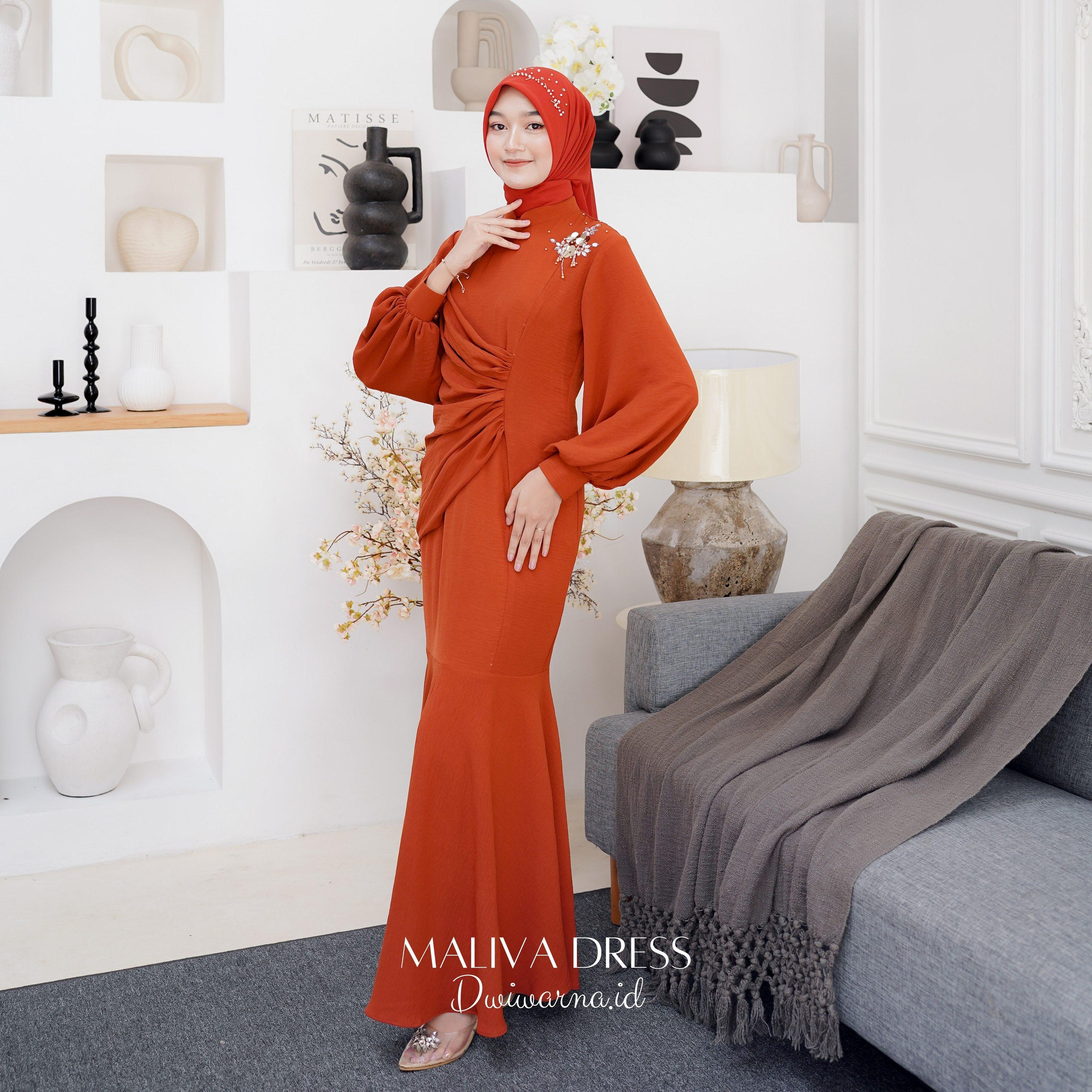 Maliva (Part 2) Dress Kondangan Terbaru Dwiwarna Crinkle Airflow Muslim Pesta Dewasa Mutiara Payet Gamis Wanita