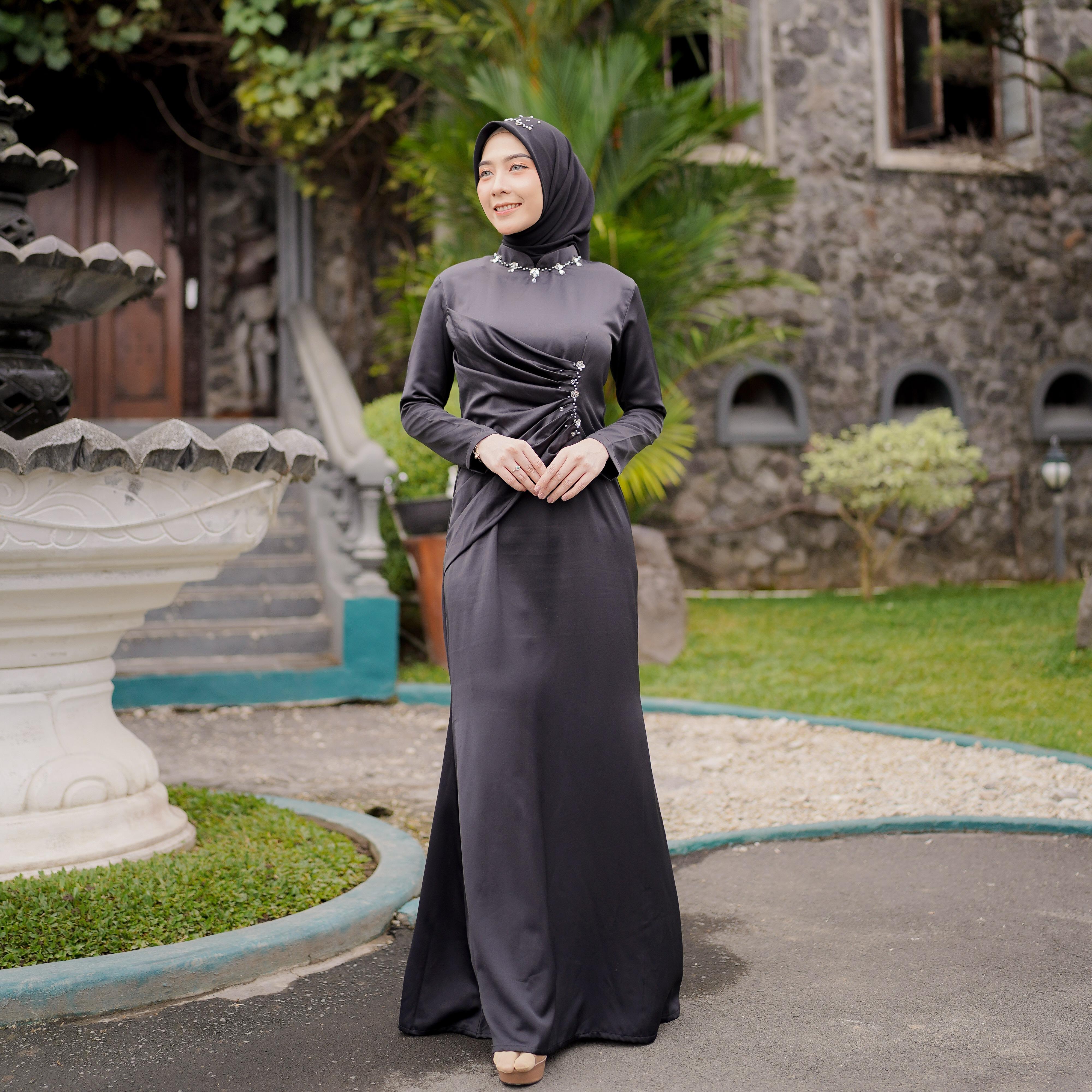 Amara Dress Kondangan Mermaid/ Polos/ Simpel / Mutiara/ Muslim Mutiara Payet Gamis