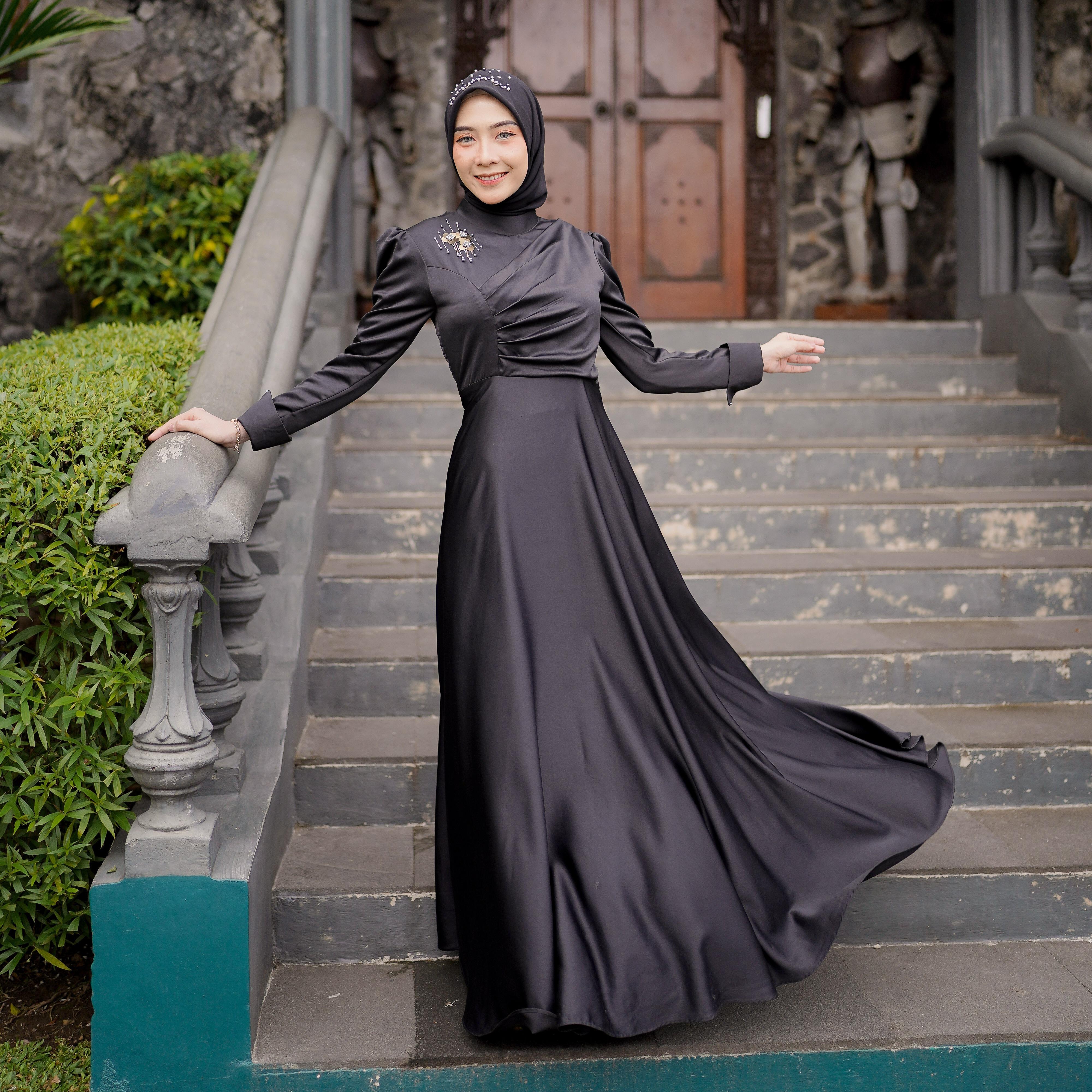Rasya Dress Kondangan Terbaru / Simpel Polos / Murtiara by Dwiwarna Muslim Mutiara Payet Gamis Wanita