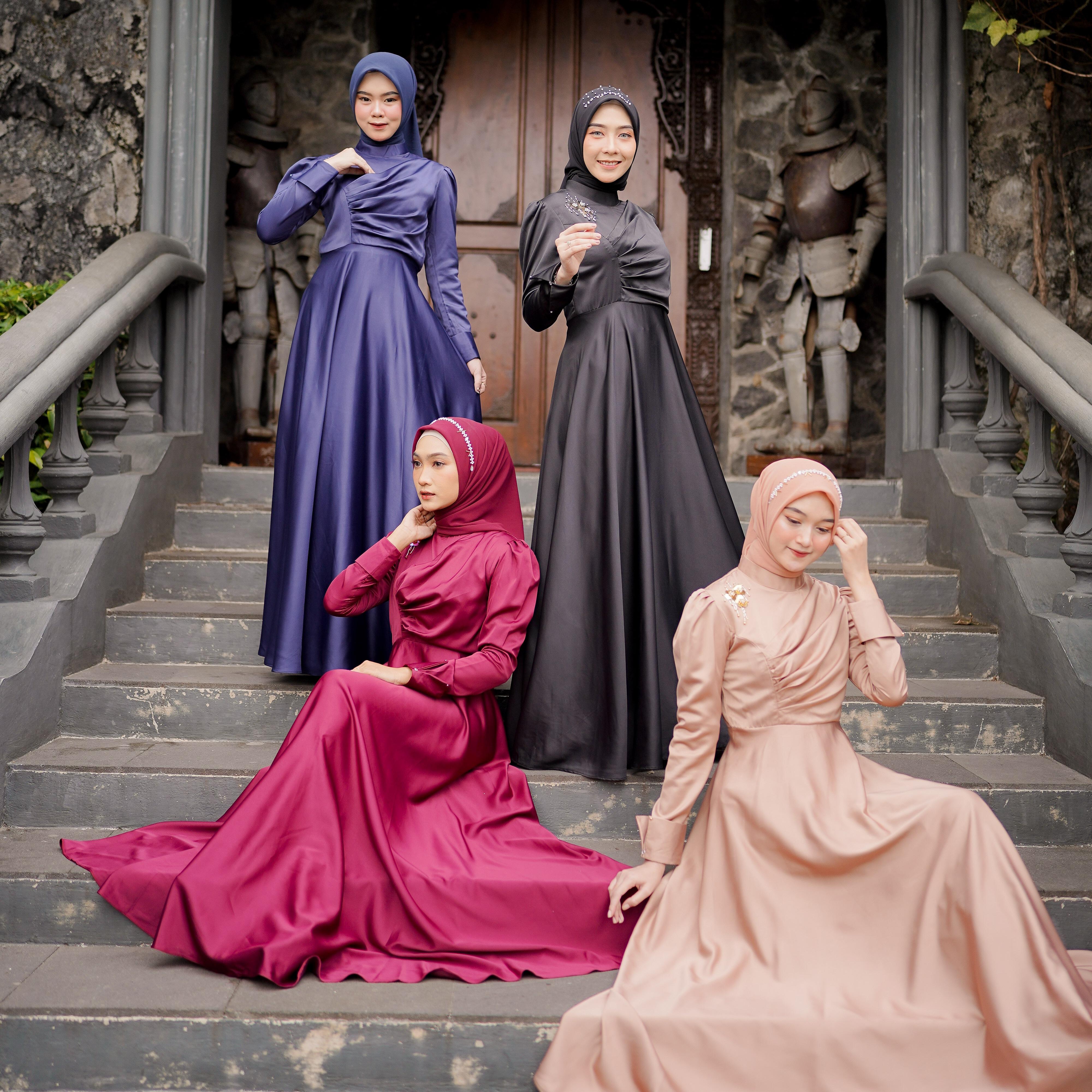 Rasya Dress Kondangan Terbaru / Simpel Polos / Murtiara by Dwiwarna Muslim Mutiara Payet Gamis Wanita