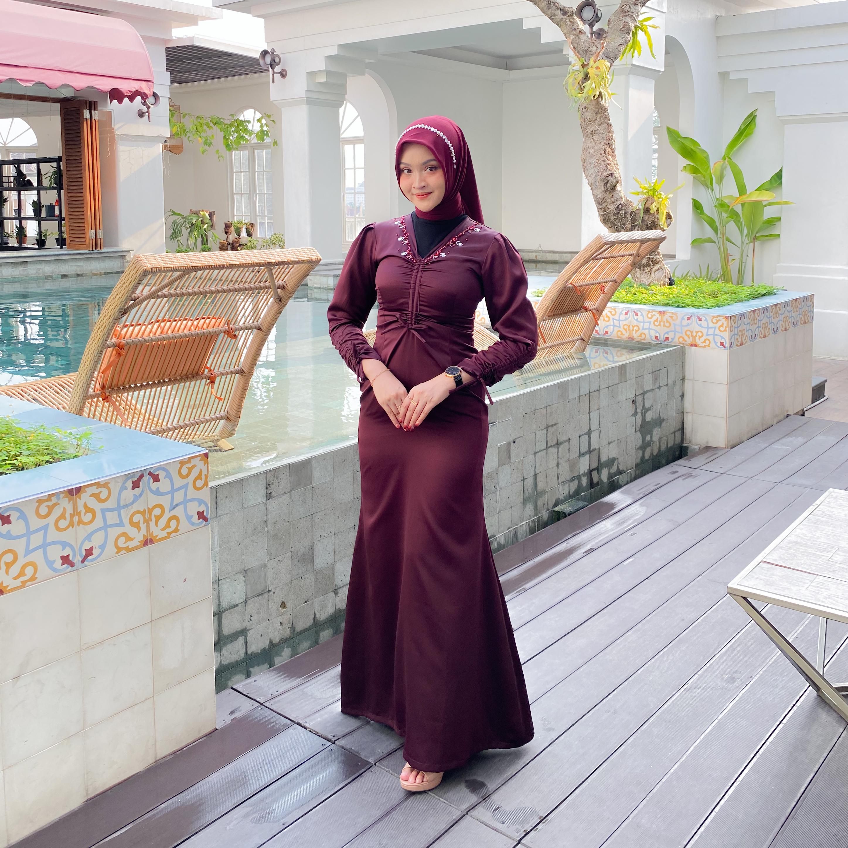 Berlyne Dress Satin Serut Terbaru / Dress Kondangan Terbaru / Dress Serut / Dress Simpel / Dress Polos