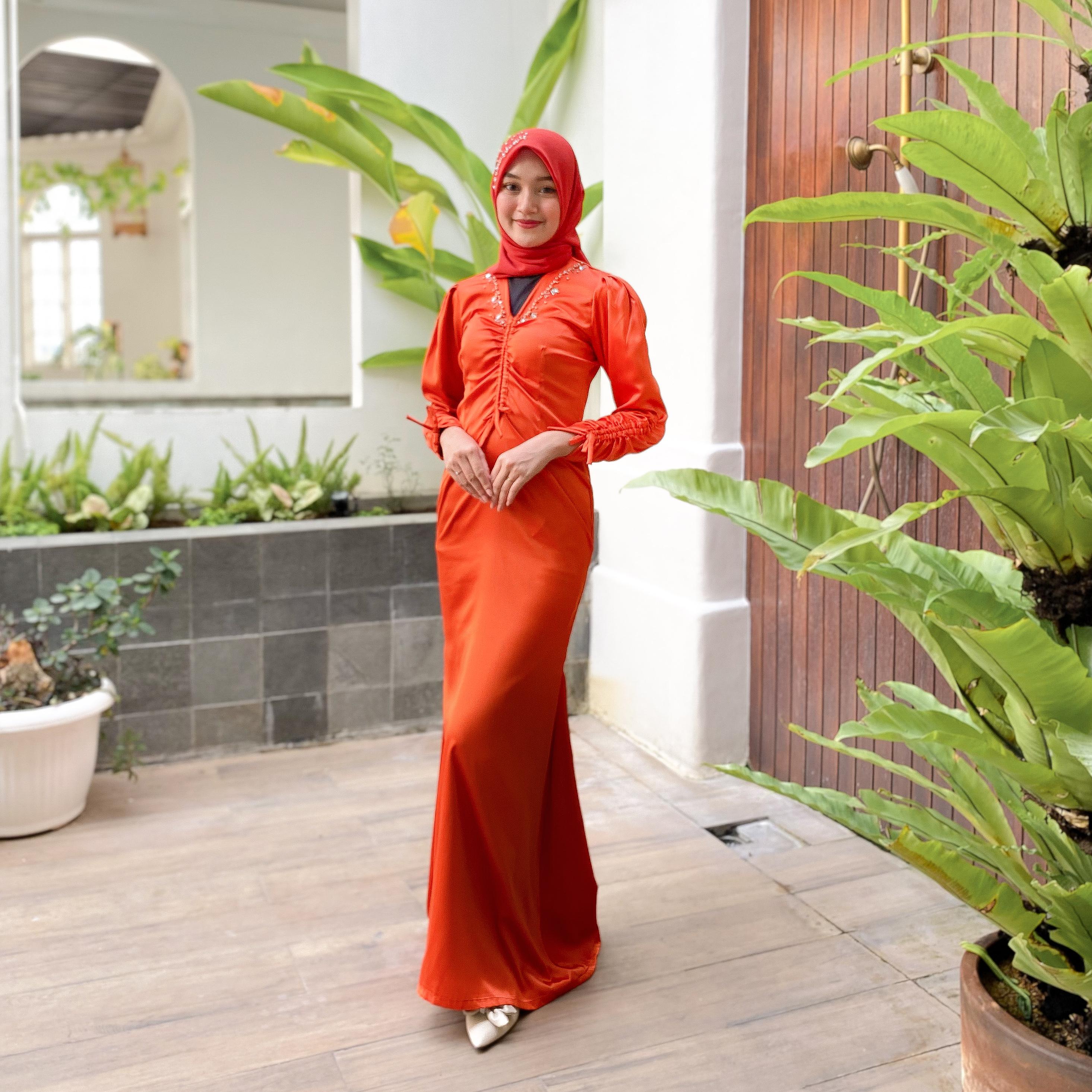 Berlyne Dress Satin Serut Terbaru / Dress Kondangan Terbaru / Dress Serut / Dress Simpel / Dress Polos