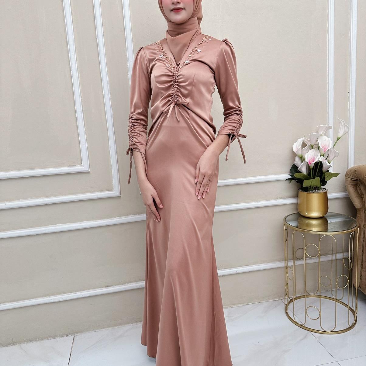 Berlyne Dress Satin Serut Terbaru / Dress Kondangan Terbaru / Dress Serut / Dress Simpel / Dress Polos