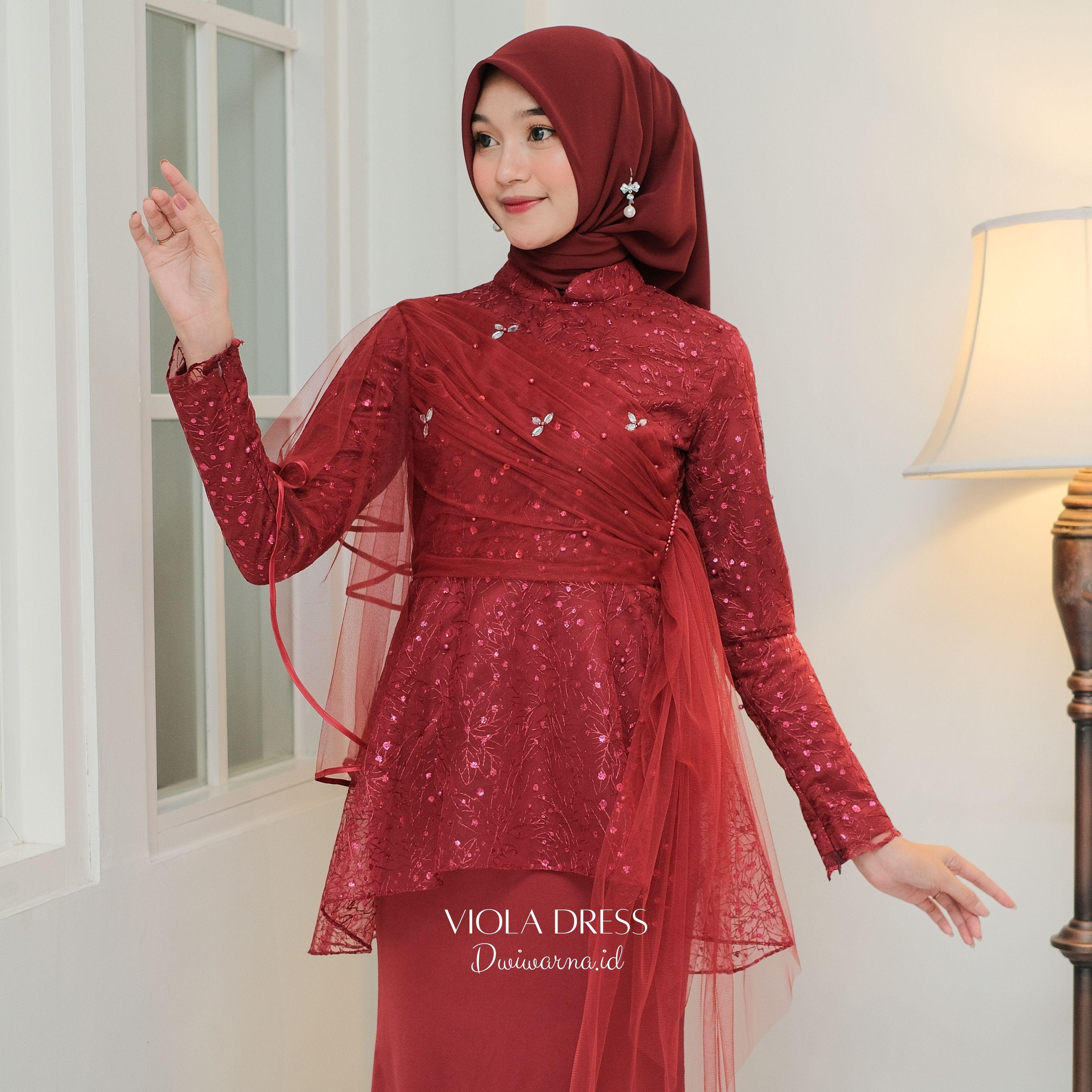 Viola Dress Kondangan Terbaru Brukat Gliter Mermaid Elegant / Dress Kebaya / Kebaya Payet / Kebaya Lamaran / Kebaya Terbaru Cantik Kombinasi Muslim Mutiara
