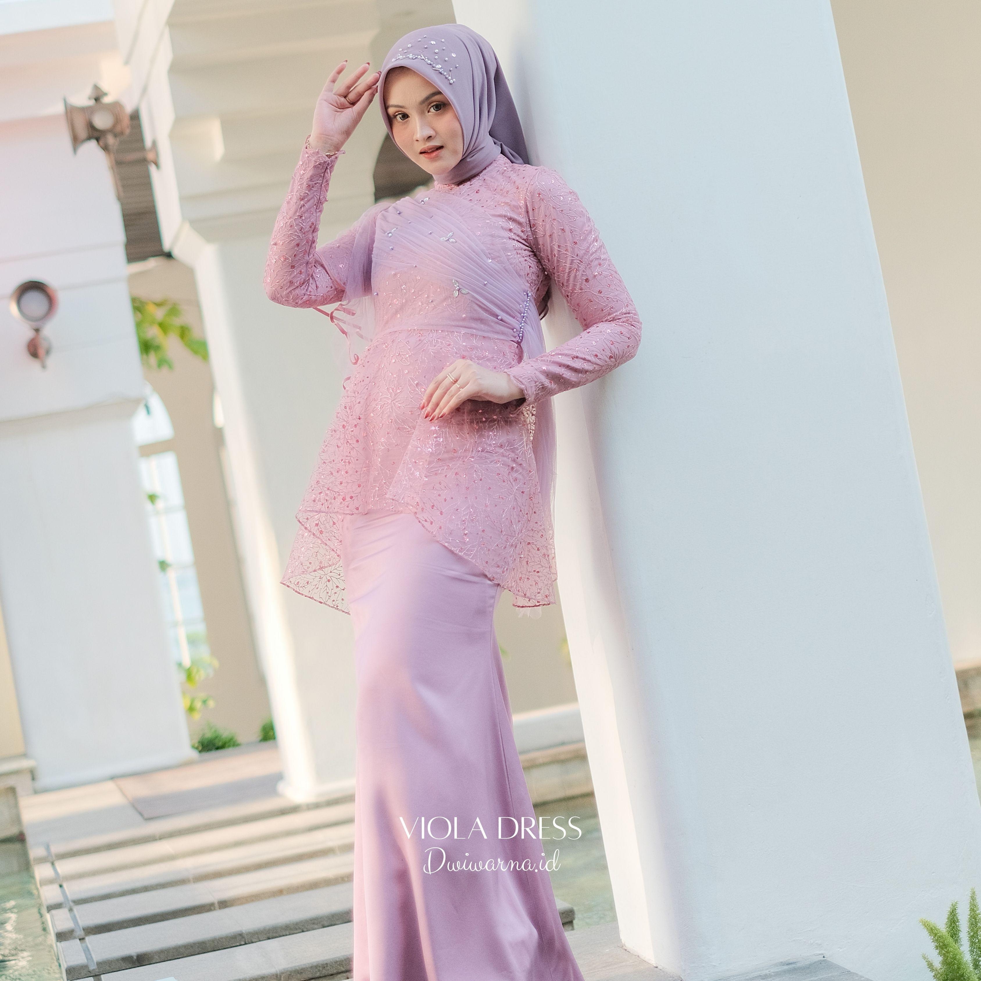 Viola Dress Kondangan Terbaru Brukat Gliter Mermaid Elegant / Dress Kebaya / Kebaya Payet / Kebaya Lamaran / Kebaya Terbaru Cantik Kombinasi Muslim Mutiara