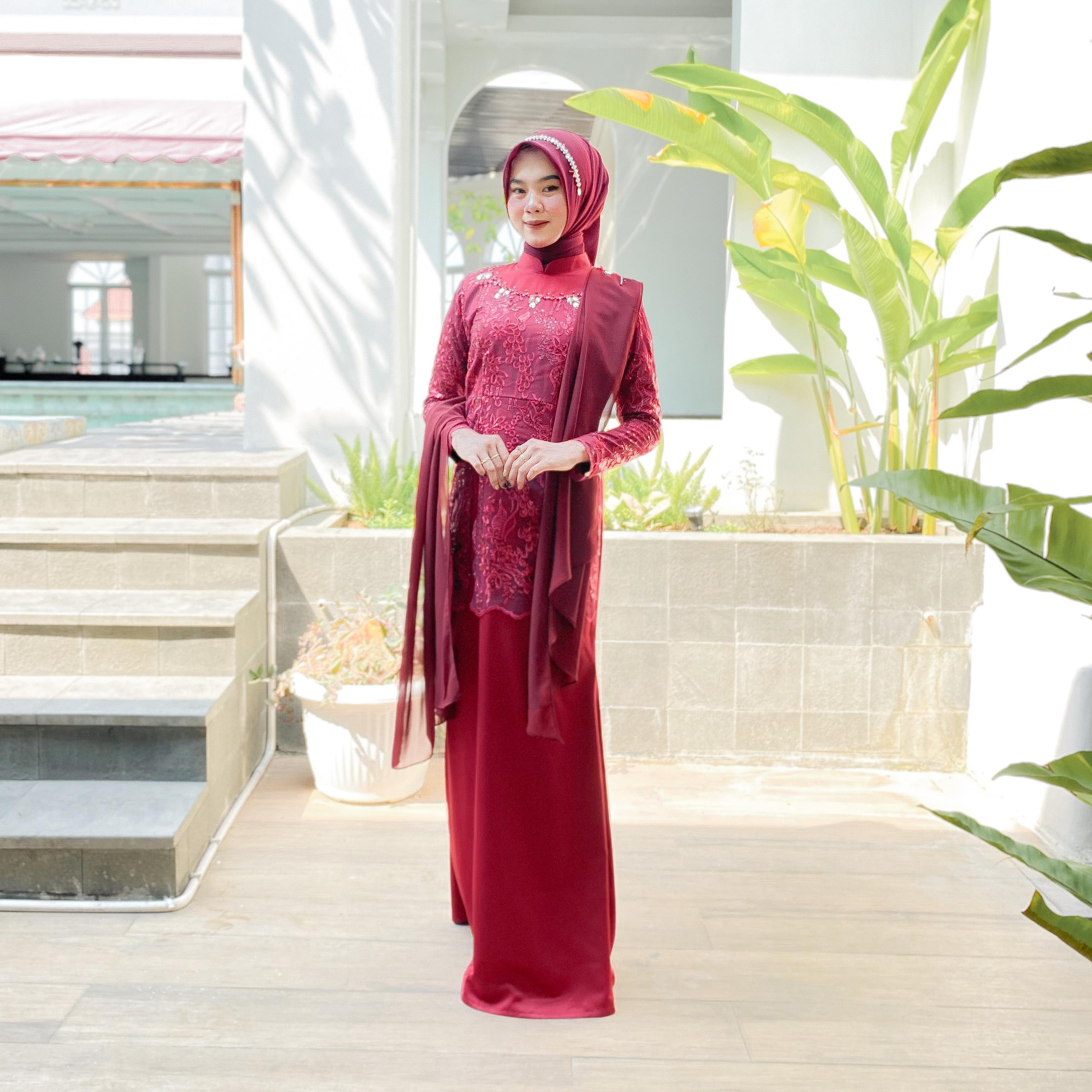 Adissa Dress Kondangan Terbaru / Dress Lamaran / Dress Kondangan / Dress Mermaid by Dwiwarna Kombinasi Muslim Payet Pesta Mewah Mutiara Wanita Gamis Tile Maxi