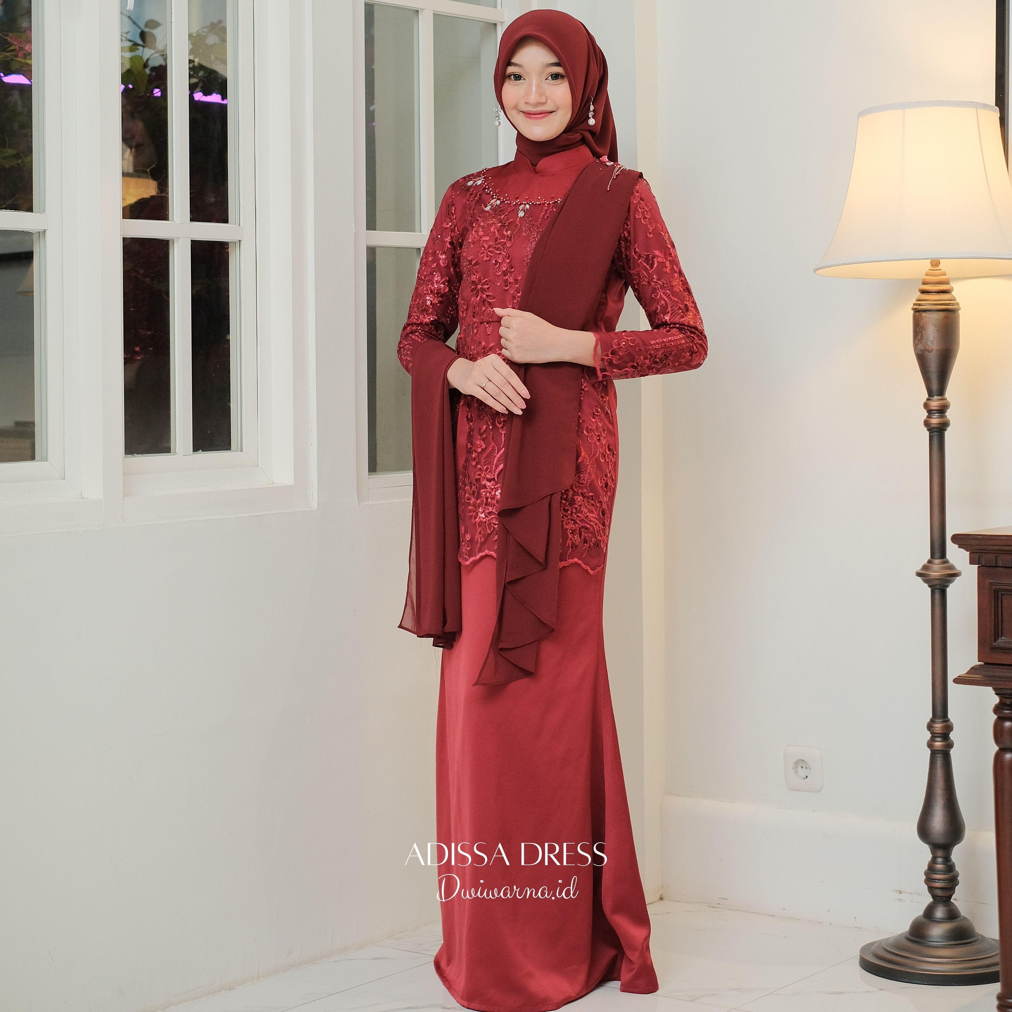 Adissa Dress Kondangan Terbaru / Dress Lamaran / Dress Kondangan / Dress Mermaid by Dwiwarna Kombinasi Muslim Payet Pesta Mewah Mutiara Wanita Gamis Tile Maxi