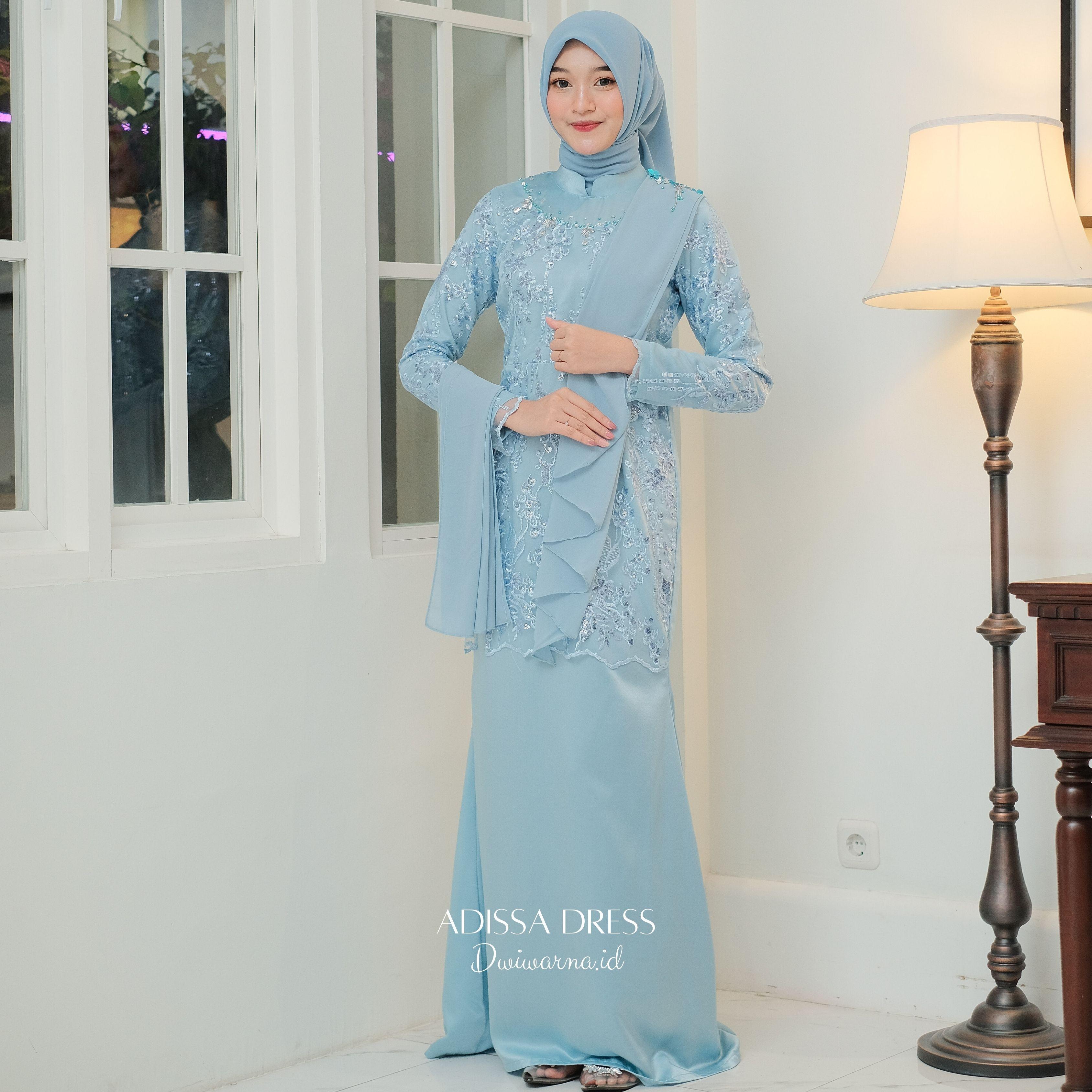 Adissa Dress Kondangan Terbaru / Dress Lamaran / Dress Kondangan / Dress Mermaid by Dwiwarna Kombinasi Muslim Payet Pesta Mewah Mutiara Wanita Gamis Tile Maxi