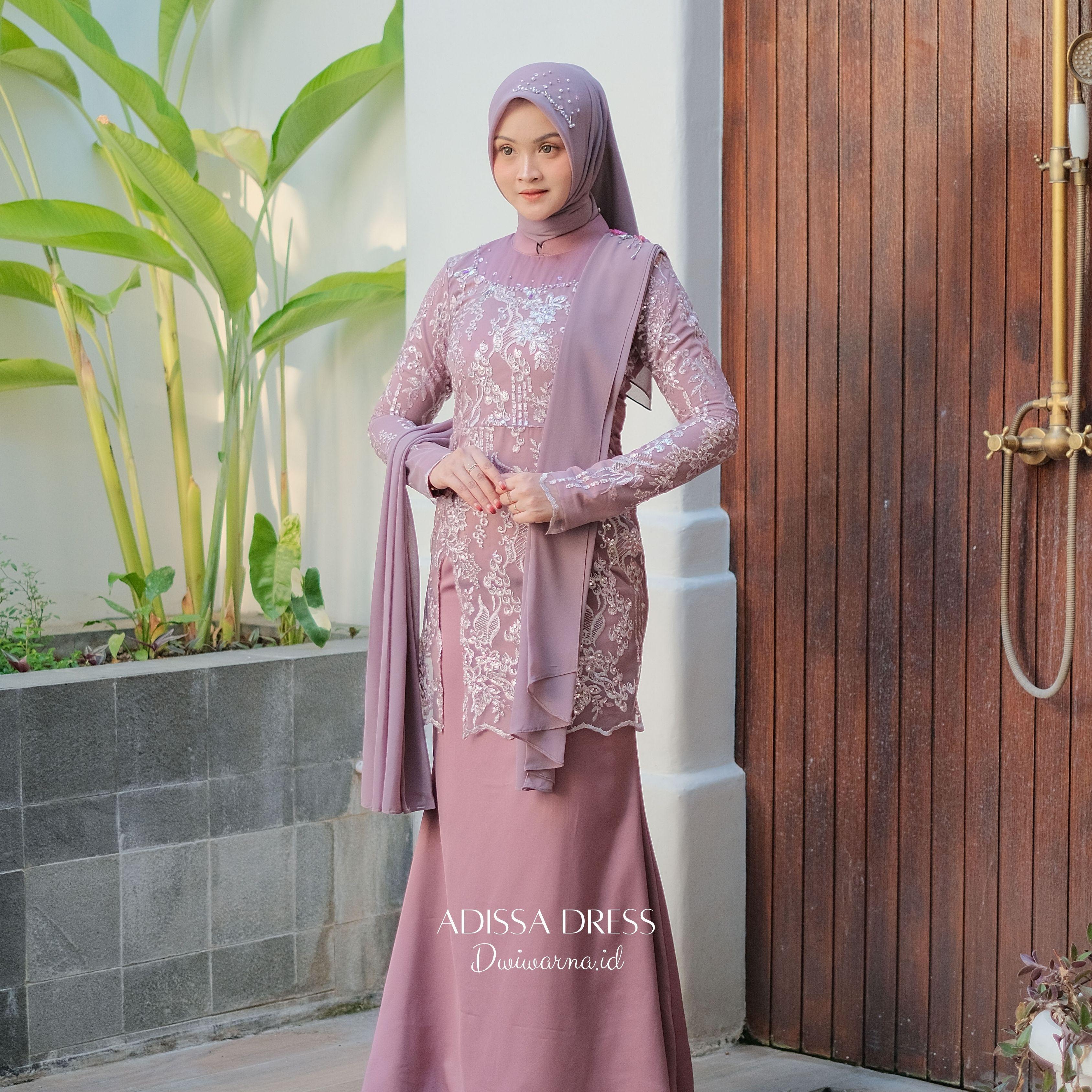 Adissa Dress Kondangan Terbaru / Dress Lamaran / Dress Kondangan / Dress Mermaid by Dwiwarna Kombinasi Muslim Payet Pesta Mewah Mutiara Wanita Gamis Tile Maxi