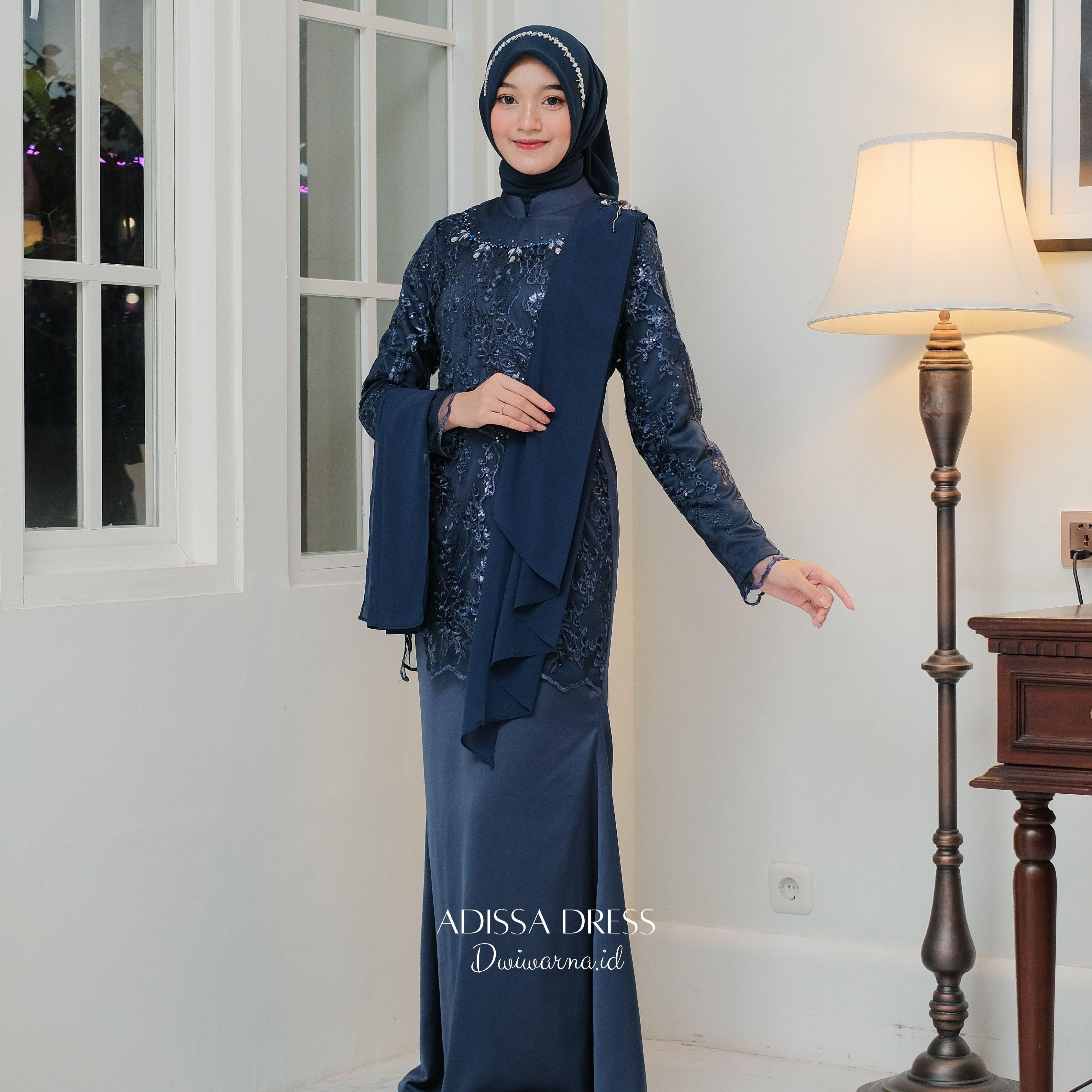 Adissa Dress Kondangan Terbaru / Dress Lamaran / Dress Kondangan / Dress Mermaid by Dwiwarna Kombinasi Muslim Payet Pesta Mewah Mutiara Wanita Gamis Tile Maxi