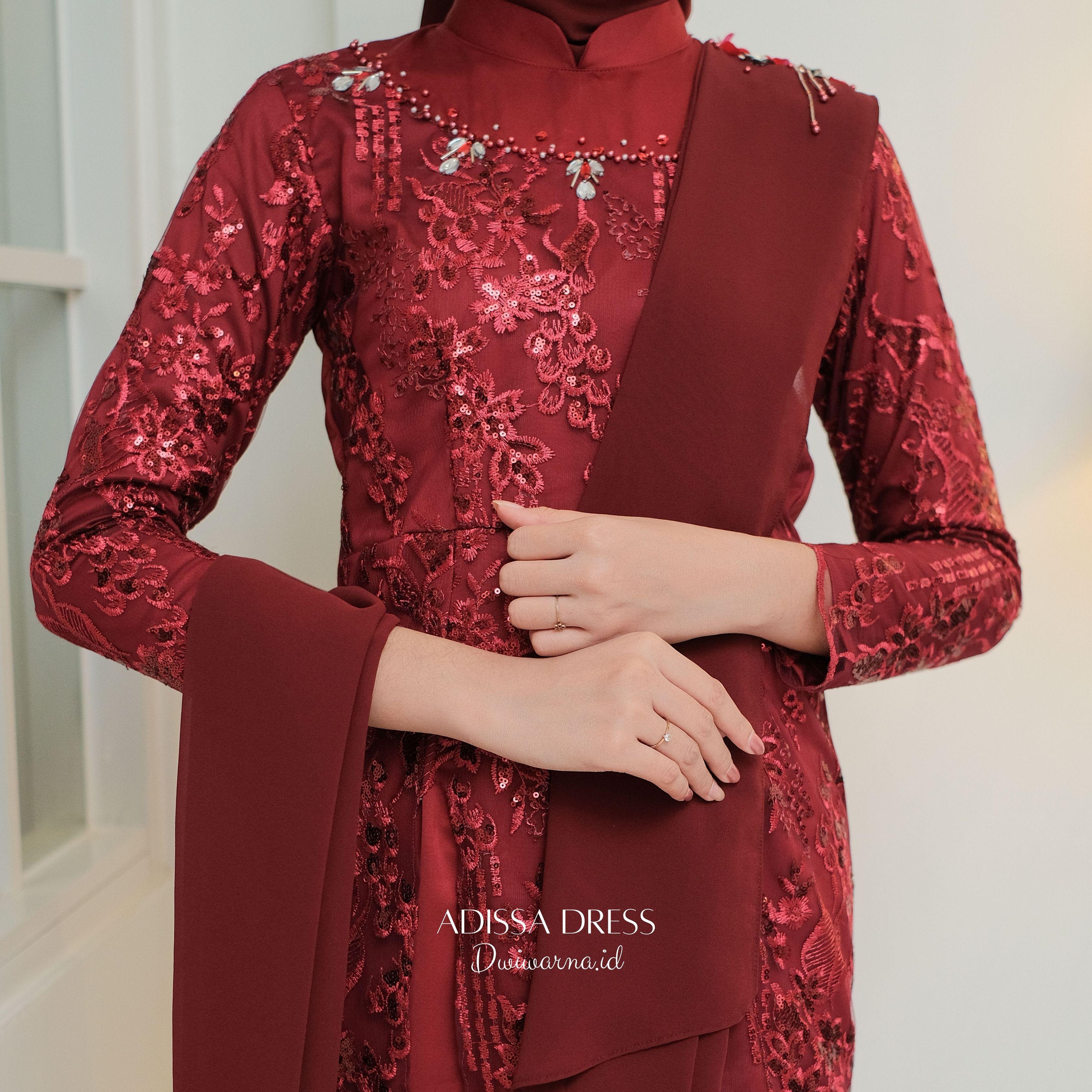 Adissa Dress Kondangan Terbaru / Dress Lamaran / Dress Kondangan / Dress Mermaid by Dwiwarna Kombinasi Muslim Payet Pesta Mewah Mutiara Wanita Gamis Tile Maxi