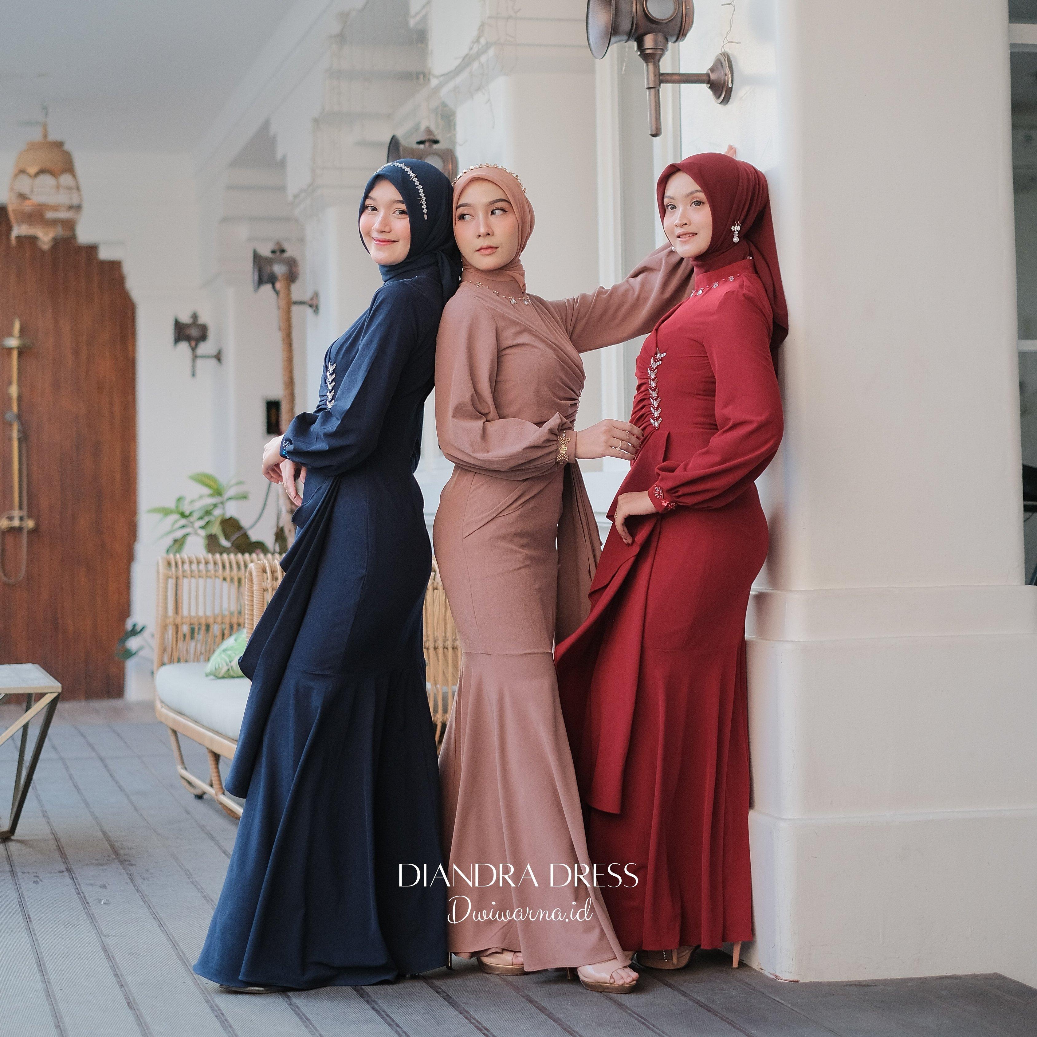 Diandra Dress Kondangan Terbaru Mermaid / Bahan Premium / Dress Payet Mutiara by Dwiwarna Cantik Muslim Ruffle Wanita