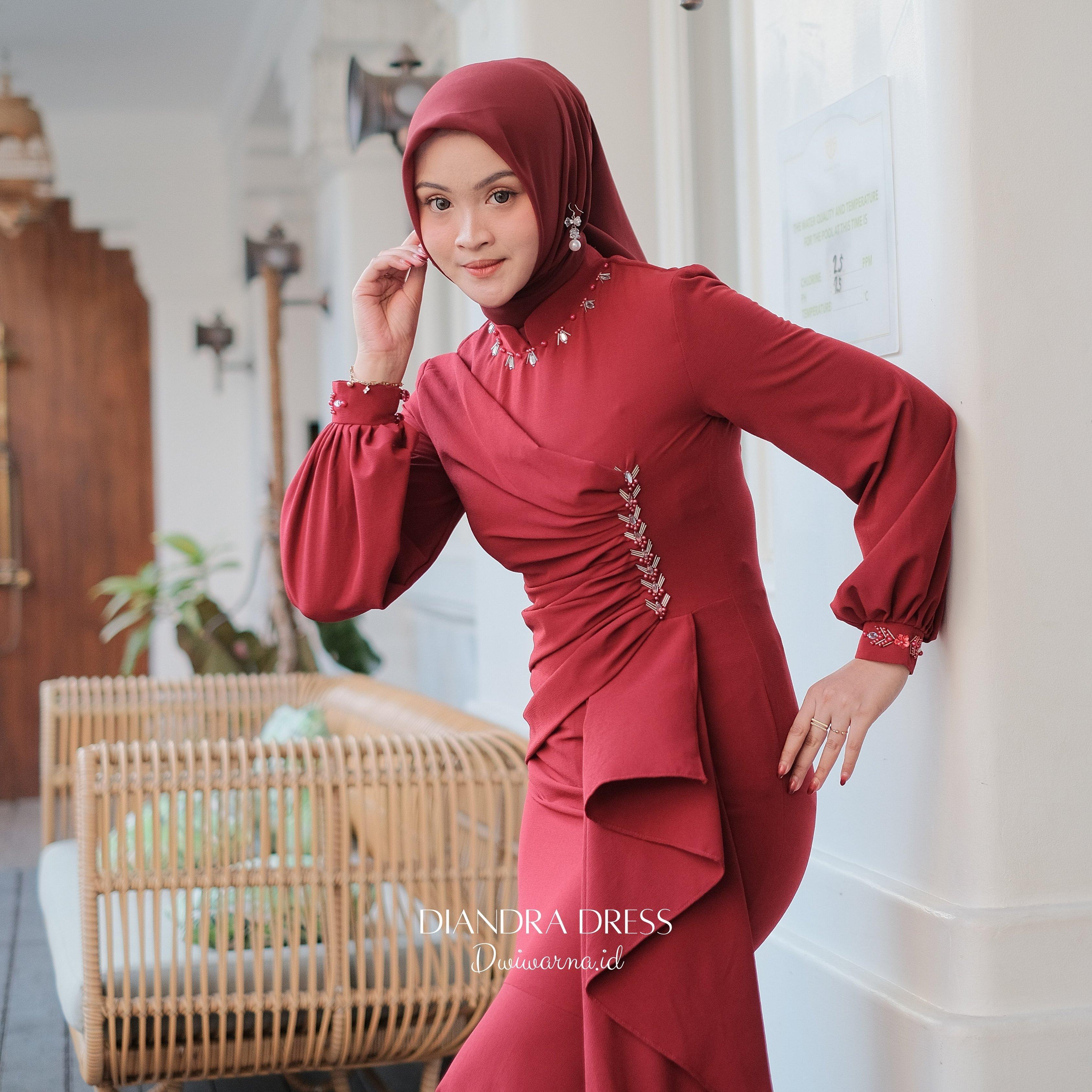 Diandra Dress Kondangan Terbaru Mermaid / Bahan Premium / Dress Payet Mutiara by Dwiwarna Cantik Muslim Ruffle Wanita
