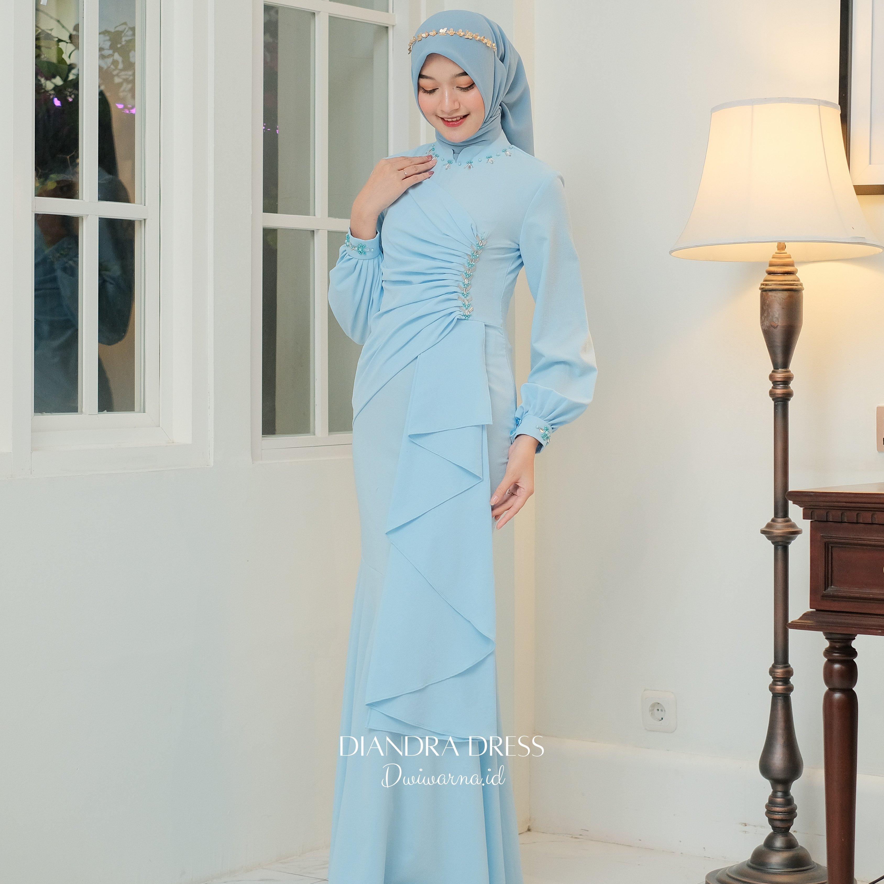 Diandra Dress Kondangan Terbaru Mermaid / Bahan Premium / Dress Payet Mutiara by Dwiwarna Cantik Muslim Ruffle Wanita