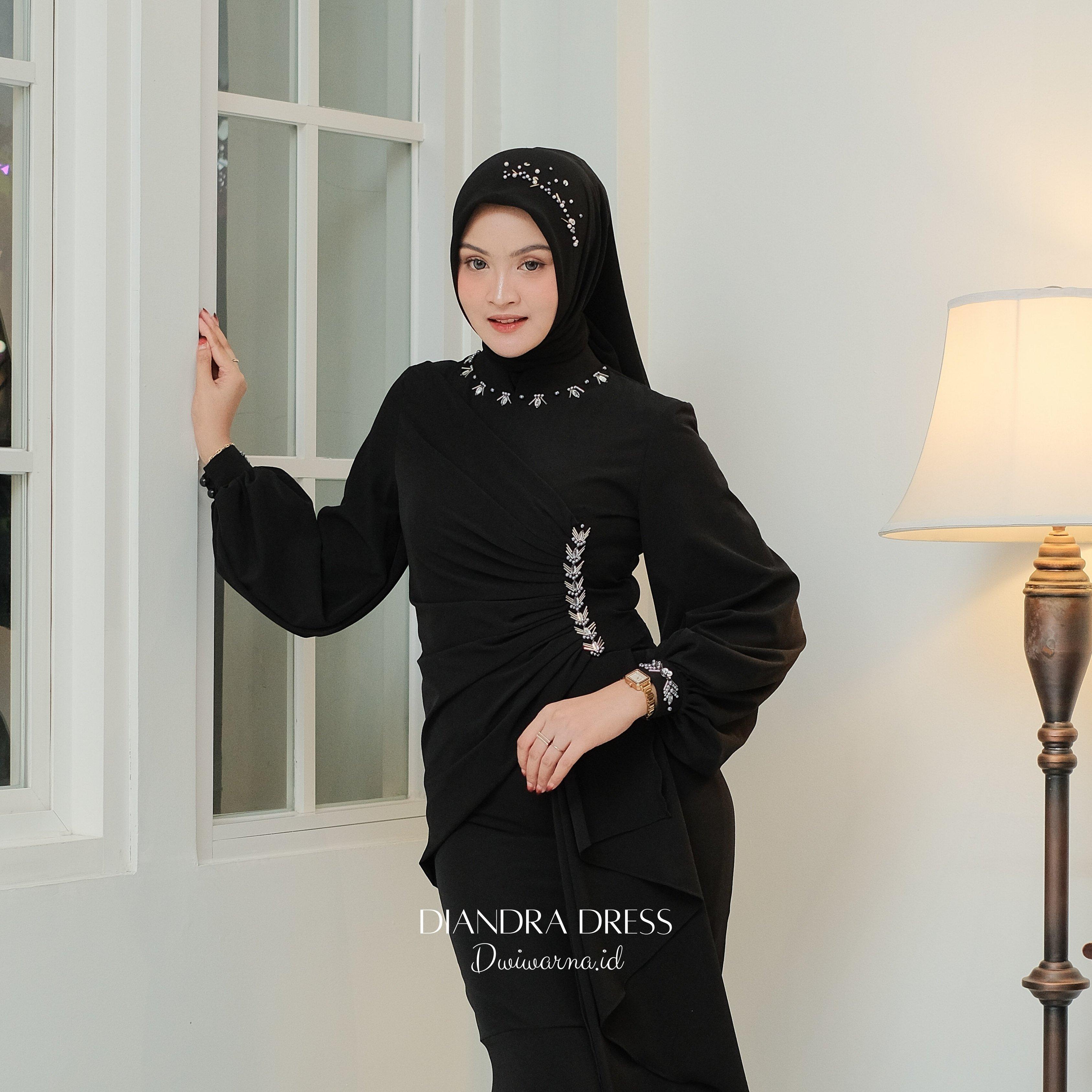 Diandra Dress Kondangan Terbaru Mermaid / Bahan Premium / Dress Payet Mutiara by Dwiwarna Cantik Muslim Ruffle Wanita