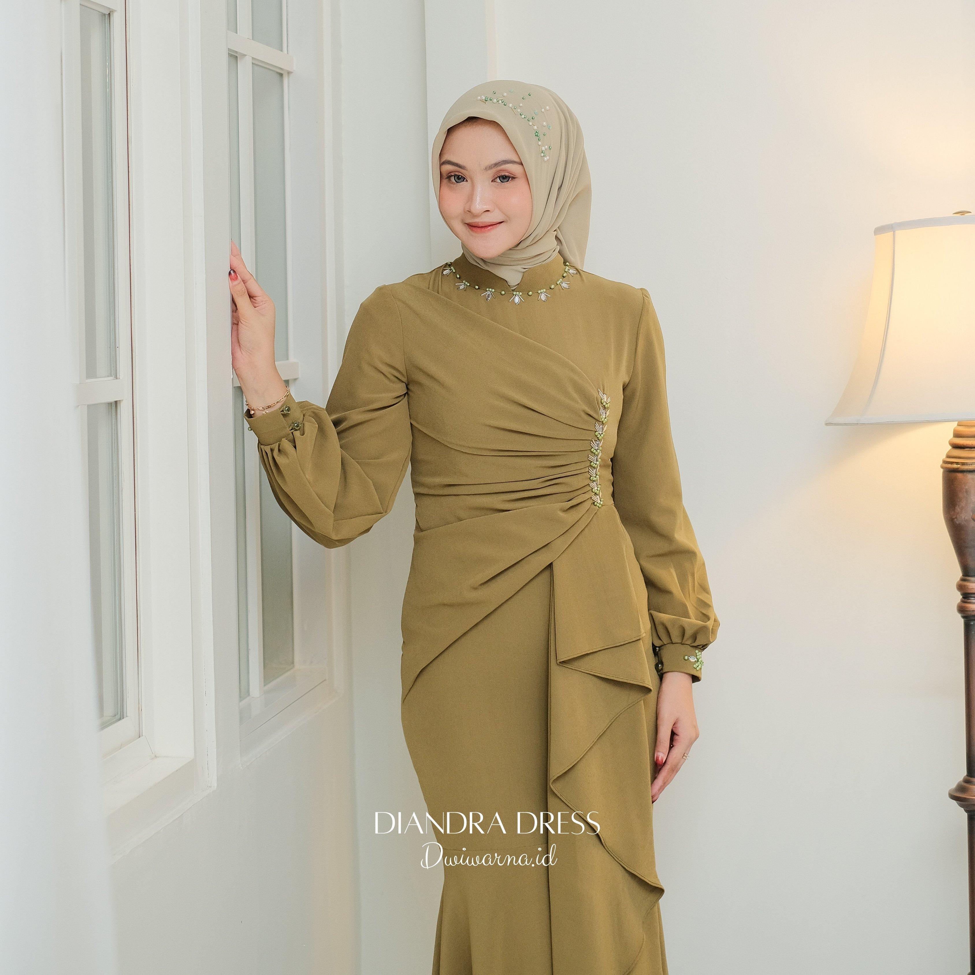 Diandra Dress Kondangan Terbaru Mermaid / Bahan Premium / Dress Payet Mutiara by Dwiwarna Cantik Muslim Ruffle Wanita