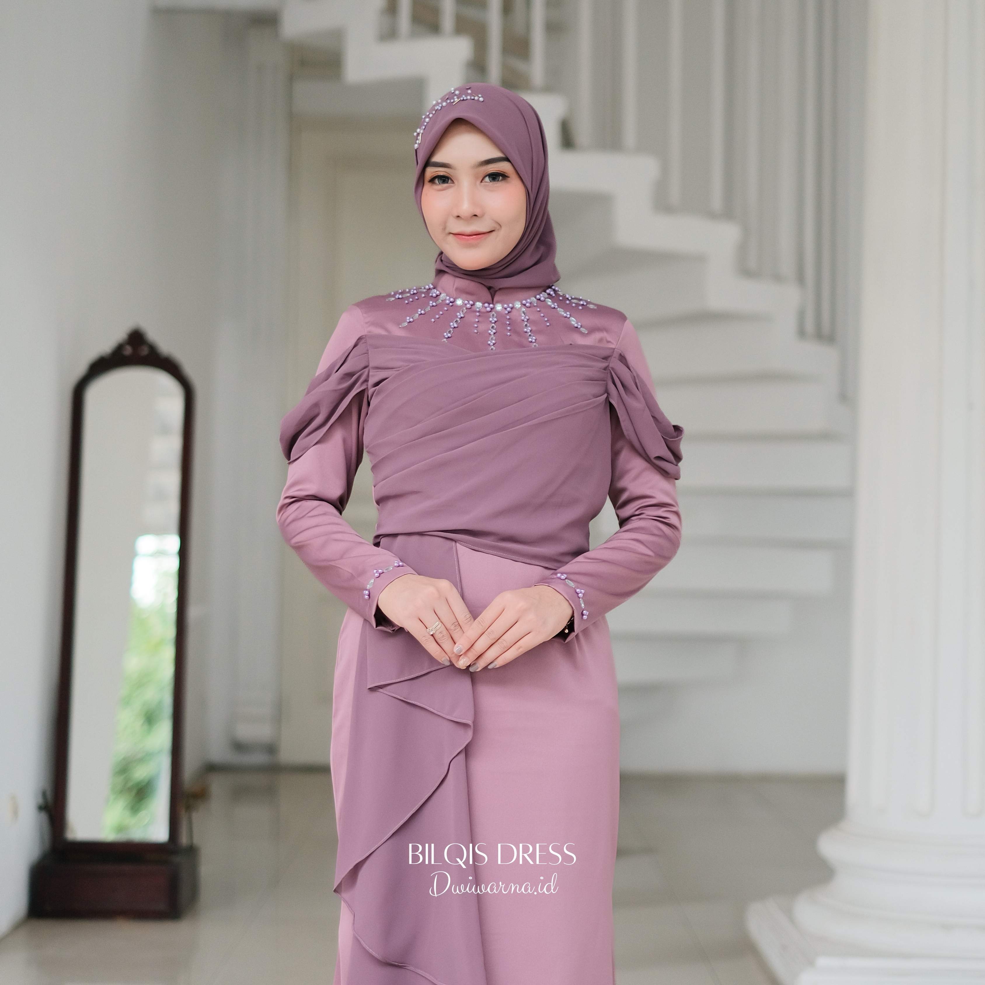 Bilqis Dress Kondangan by Dwiwarna | Mermaid | Simpel | Polos | Satin | Simpel Gaun Muslim
