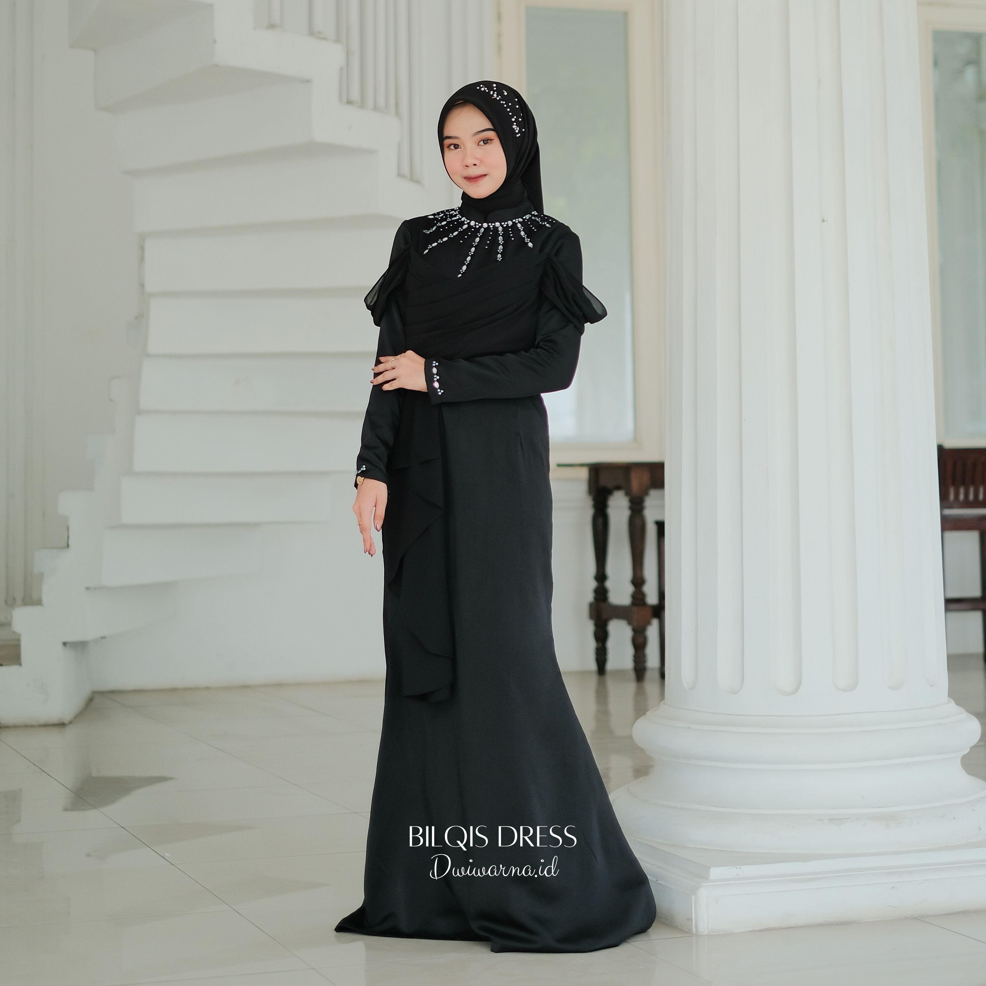 Bilqis Dress Kondangan by Dwiwarna | Mermaid | Simpel | Polos | Satin | Simpel Gaun Muslim