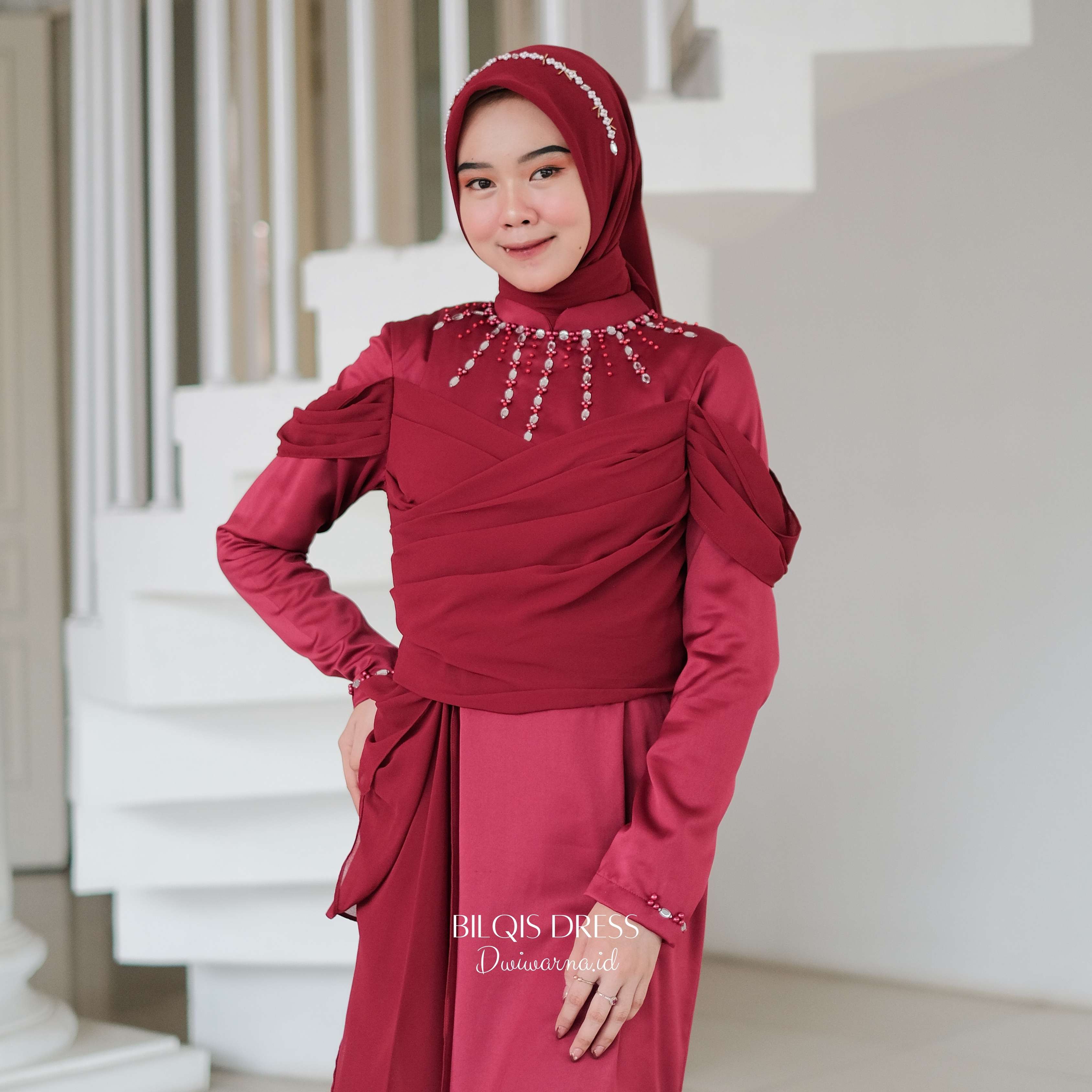 Bilqis Dress Kondangan by Dwiwarna | Mermaid | Simpel | Polos | Satin | Simpel Gaun Muslim
