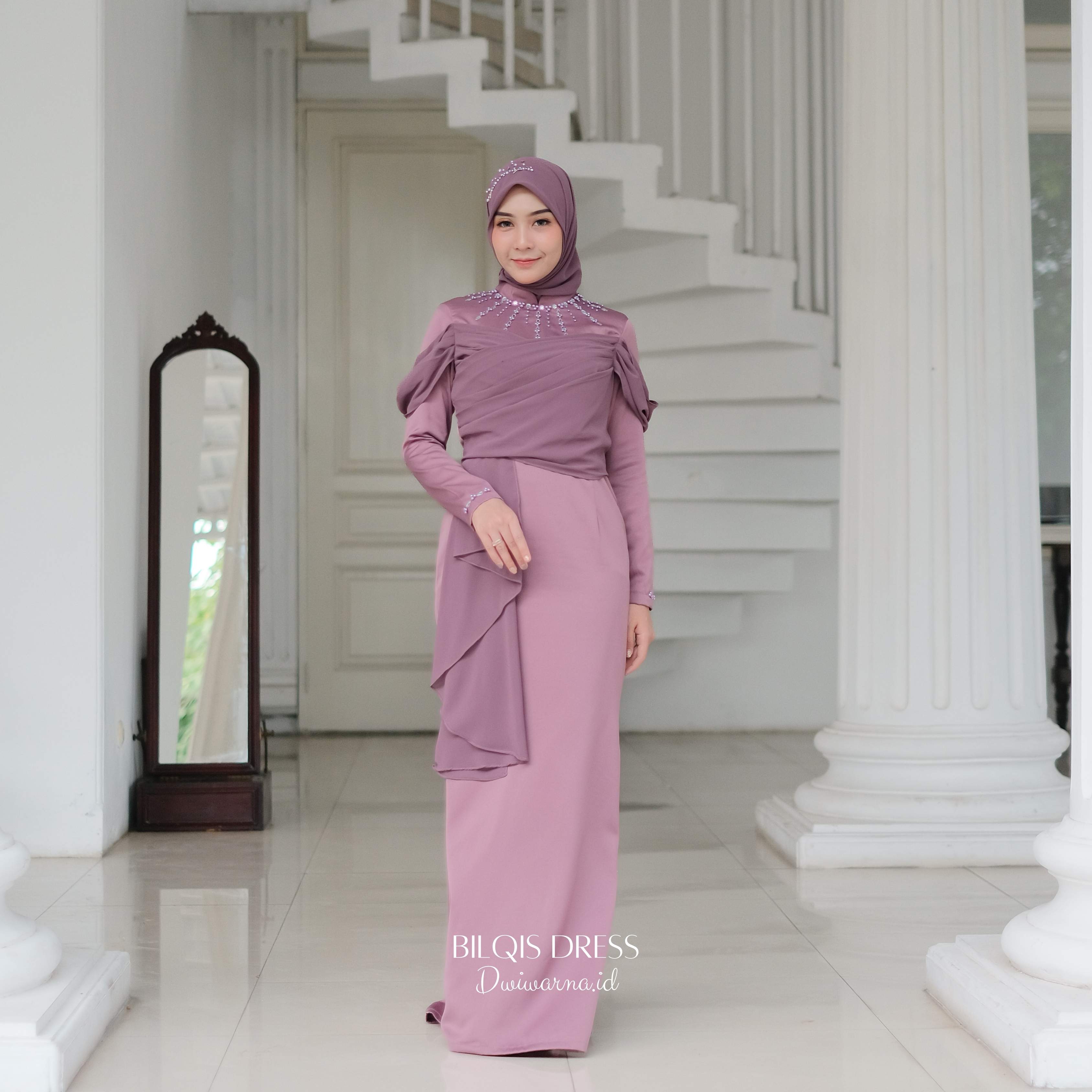 Bilqis Dress Kondangan by Dwiwarna | Mermaid | Simpel | Polos | Satin | Simpel Gaun Muslim