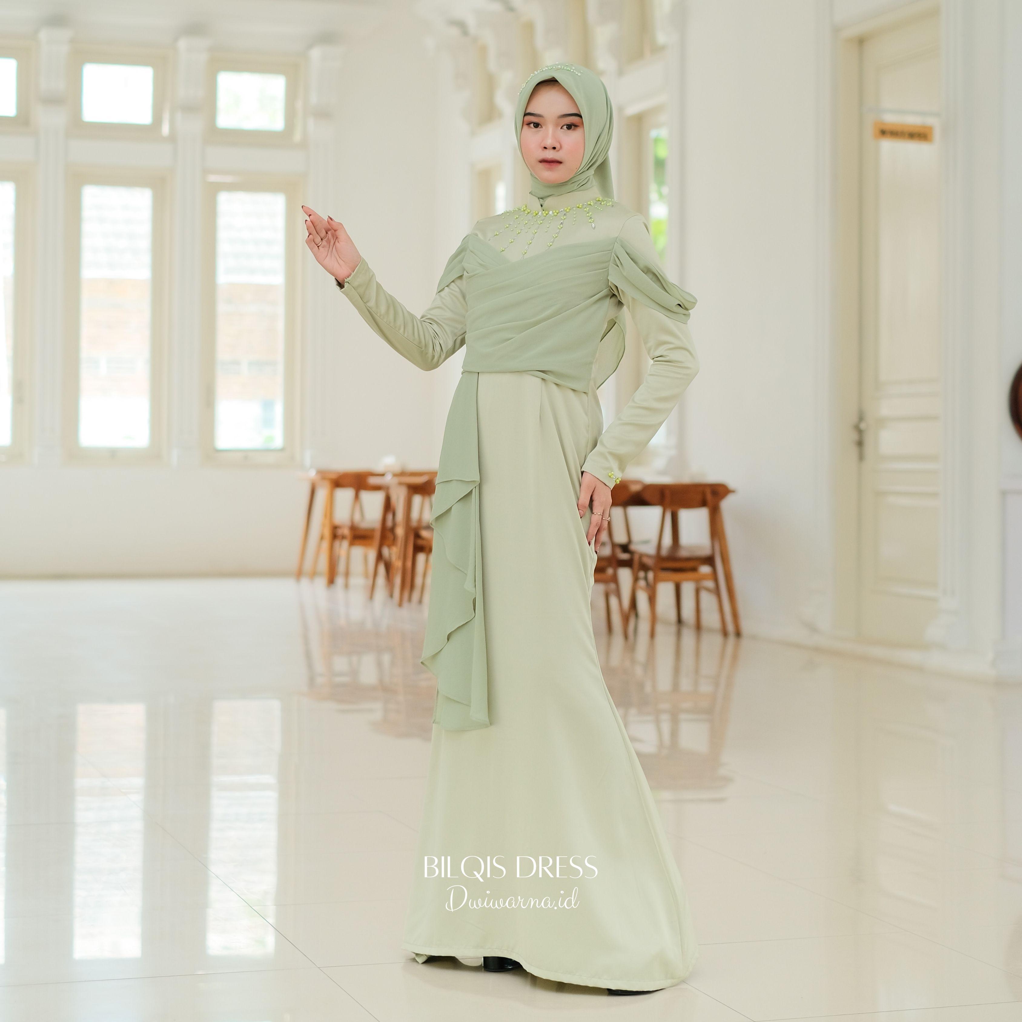 Bilqis Dress Kondangan by Dwiwarna | Mermaid | Simpel | Polos | Satin | Simpel Gaun Muslim