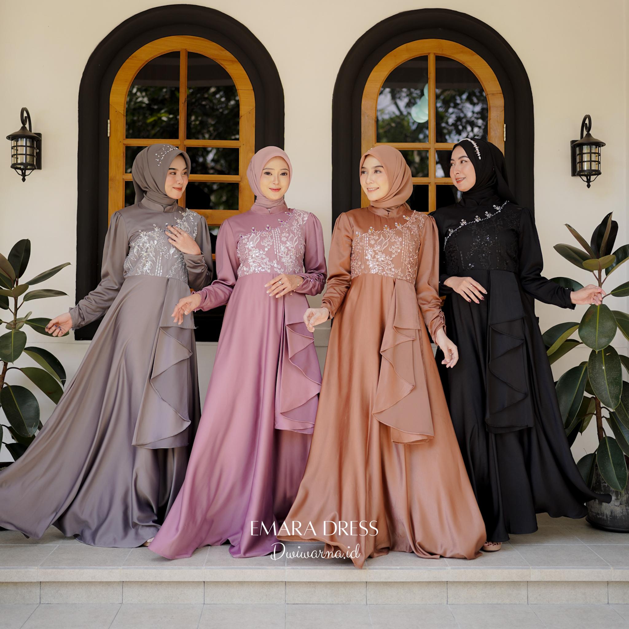 Emara Dress Kondangan by Dwiwarna | Dress Brukat | Payet Mutiara Pesta Kombinasi Muslim