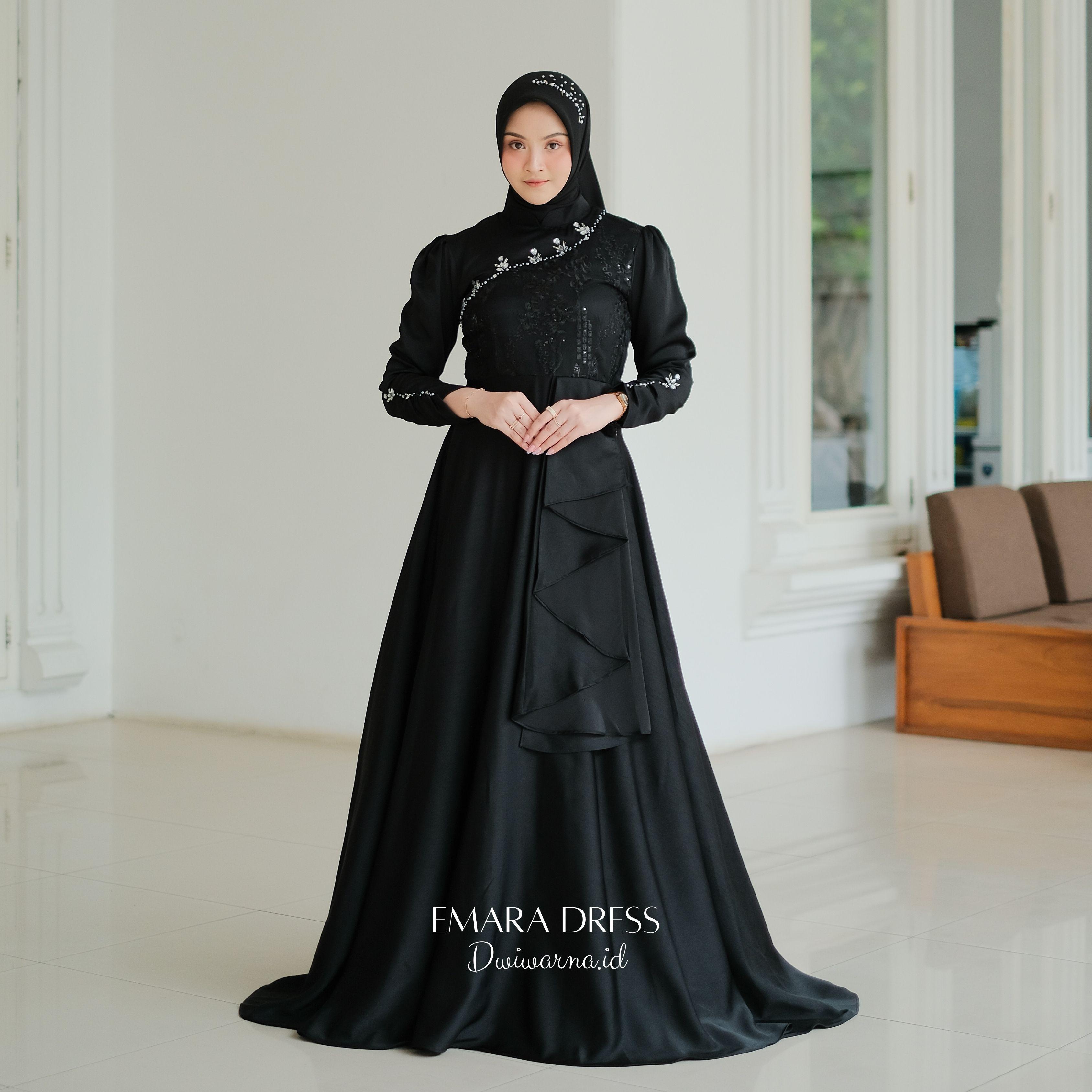Emara Dress Kondangan by Dwiwarna | Dress Brukat | Payet Mutiara Pesta Kombinasi Muslim