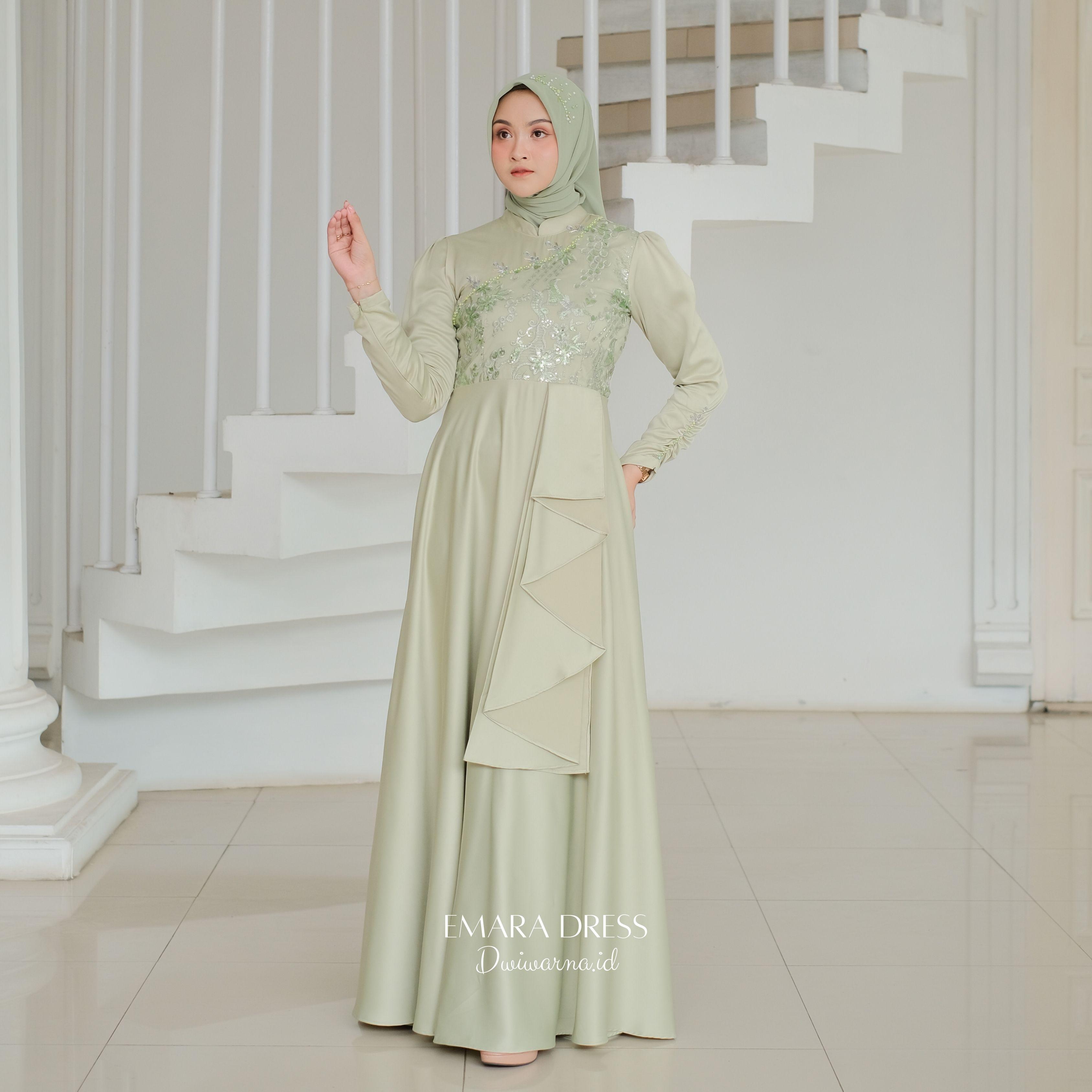 Emara Dress Kondangan by Dwiwarna | Dress Brukat | Payet Mutiara Pesta Kombinasi Muslim