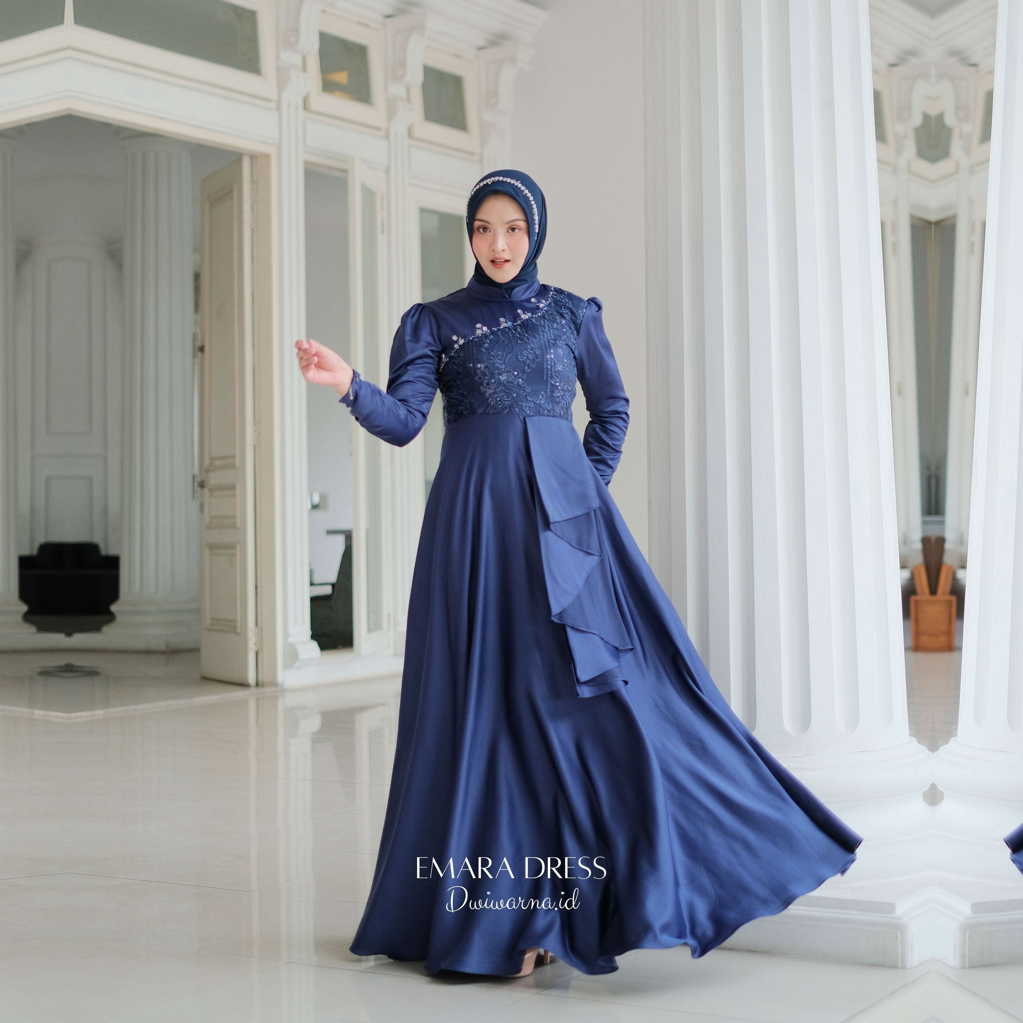 Emara Dress Kondangan by Dwiwarna | Dress Brukat | Payet Mutiara Pesta Kombinasi Muslim