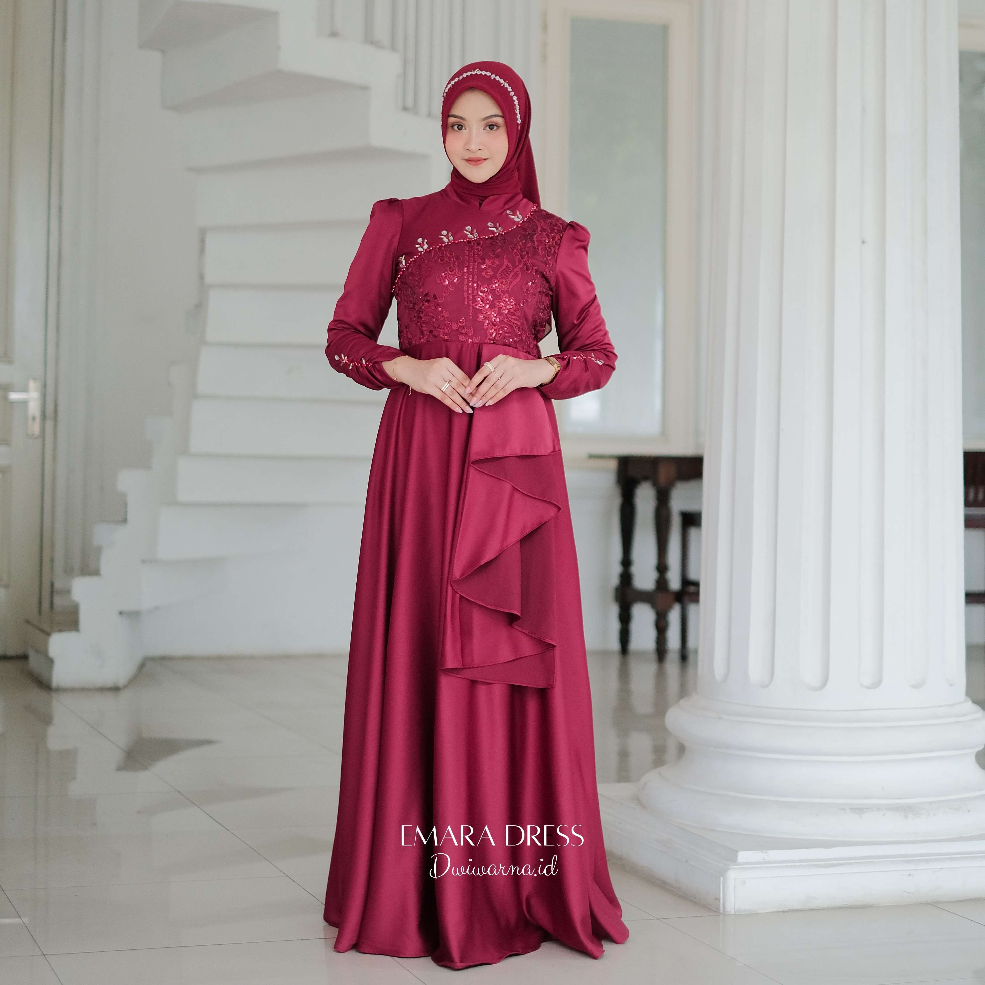 Emara Dress Kondangan by Dwiwarna | Dress Brukat | Payet Mutiara Pesta Kombinasi Muslim