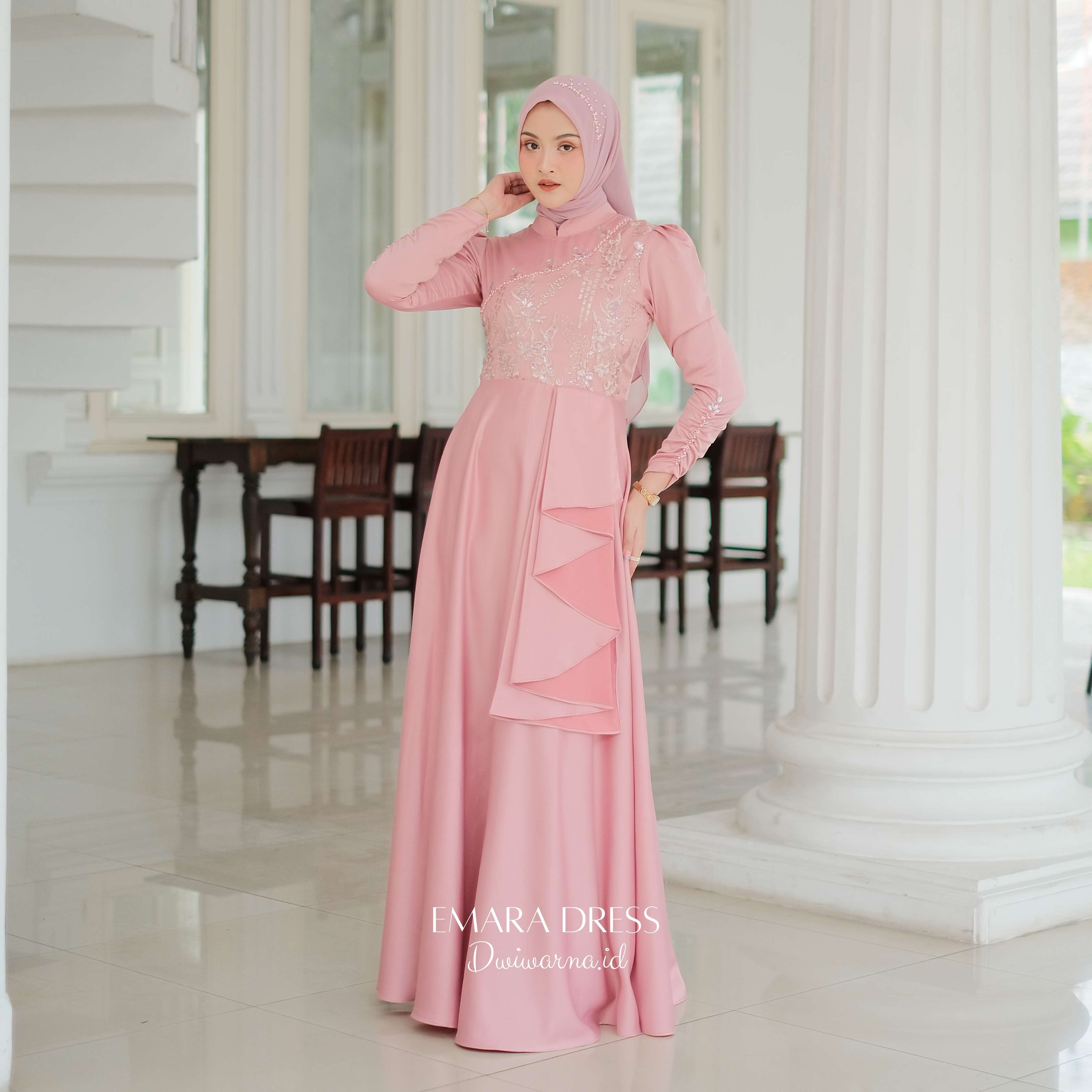 Emara Dress Kondangan by Dwiwarna | Dress Brukat | Payet Mutiara Pesta Kombinasi Muslim
