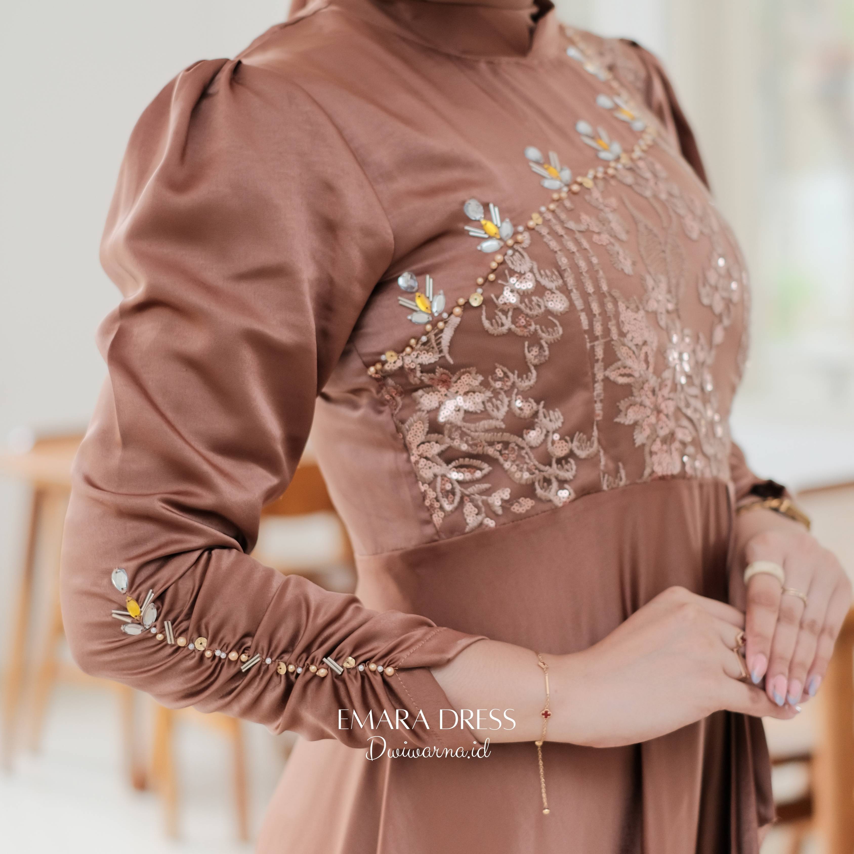 Emara Dress Kondangan by Dwiwarna | Dress Brukat | Payet Mutiara Pesta Kombinasi Muslim