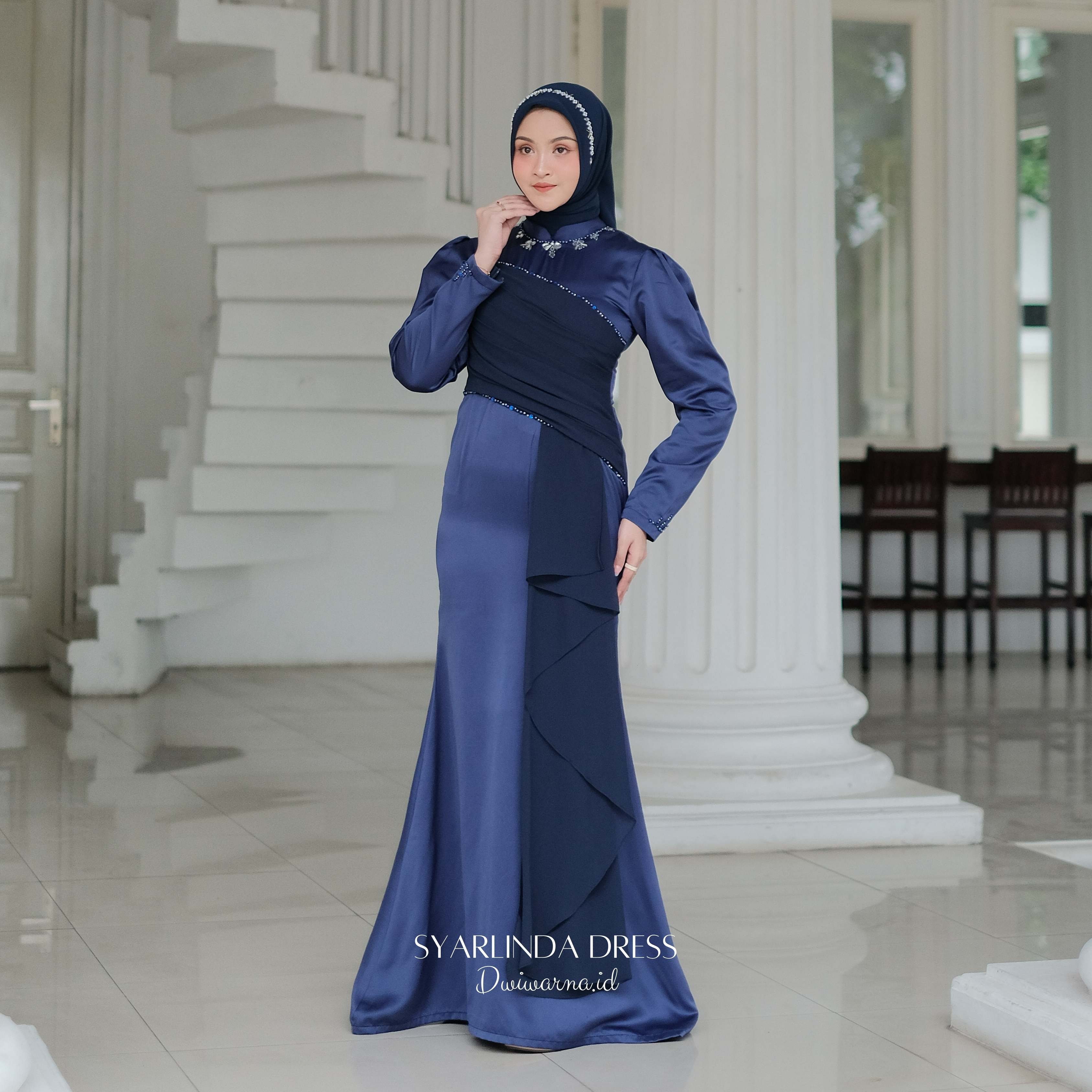 Syarlinda Dress Kondangan by Dwiwarna | Kombinasi Cerruti | Payet Mermaid
