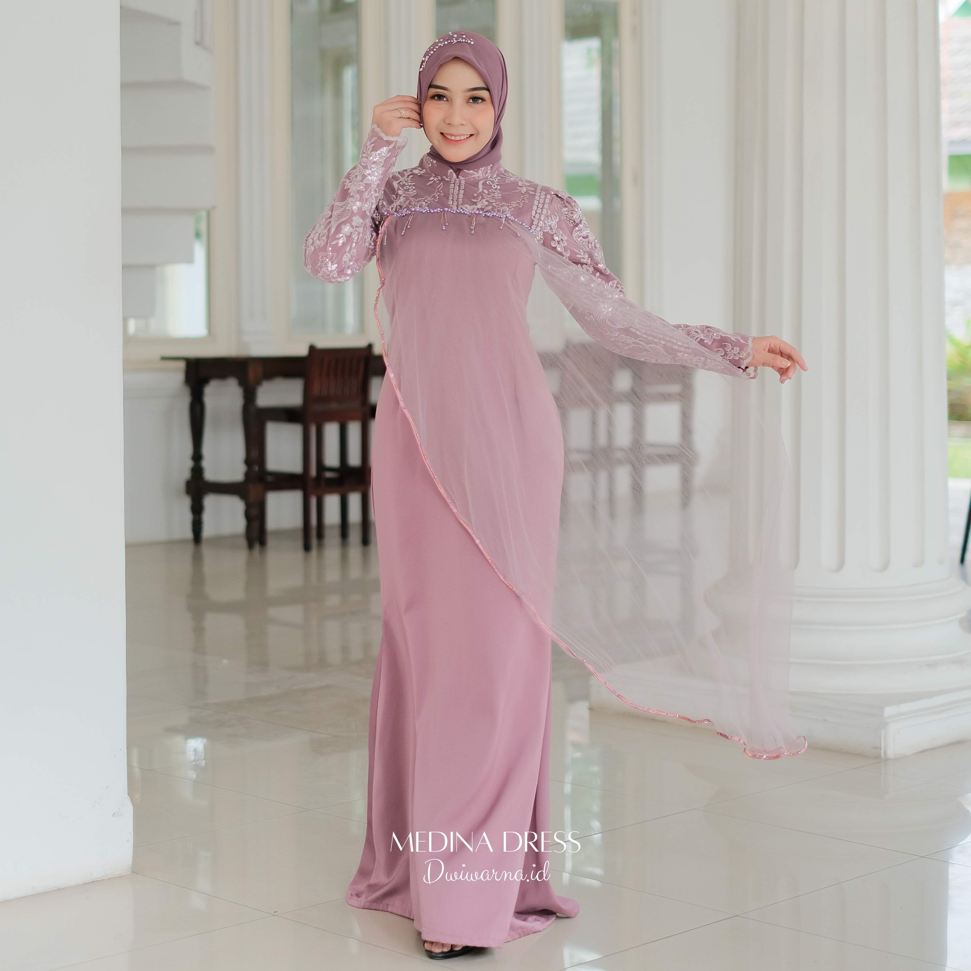 Medina Dress Kondangan by Dwiwarna Dress Satin Brukat Tile Mutiara