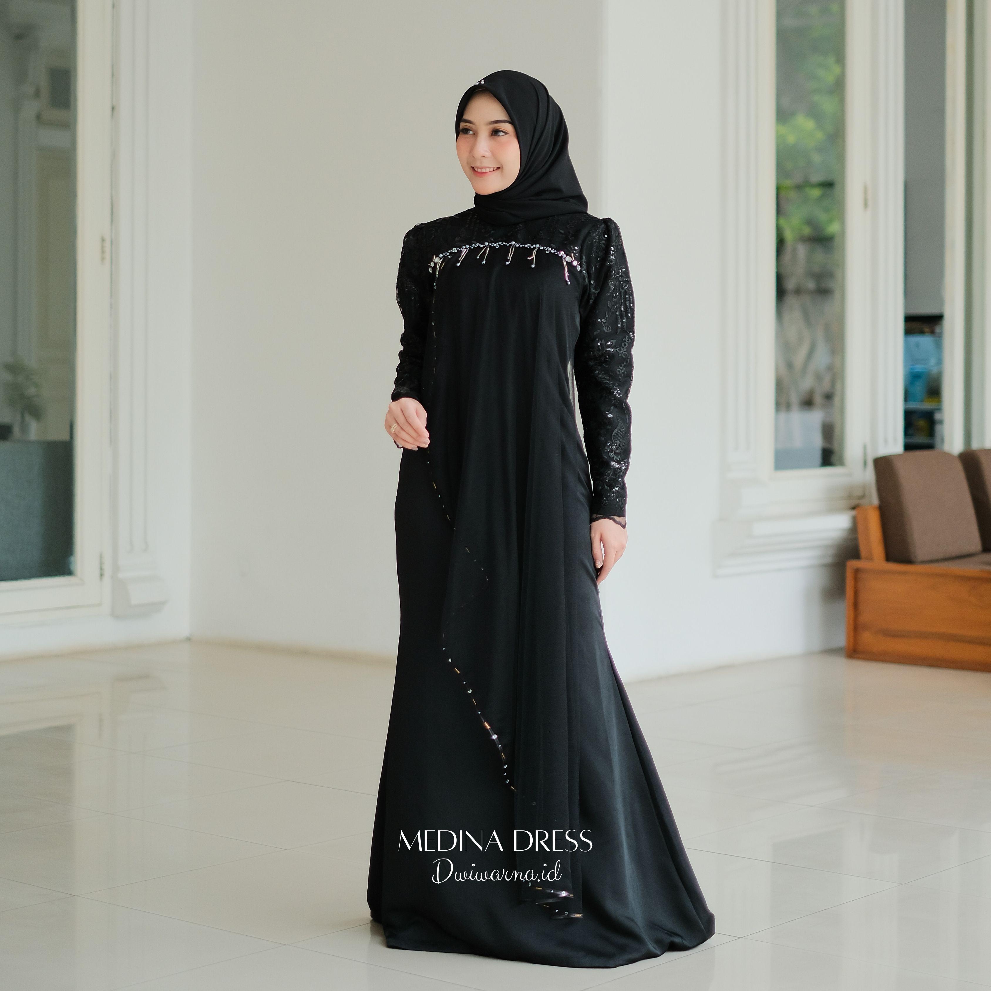 Medina Dress Kondangan by Dwiwarna Dress Satin Brukat Tile Mutiara