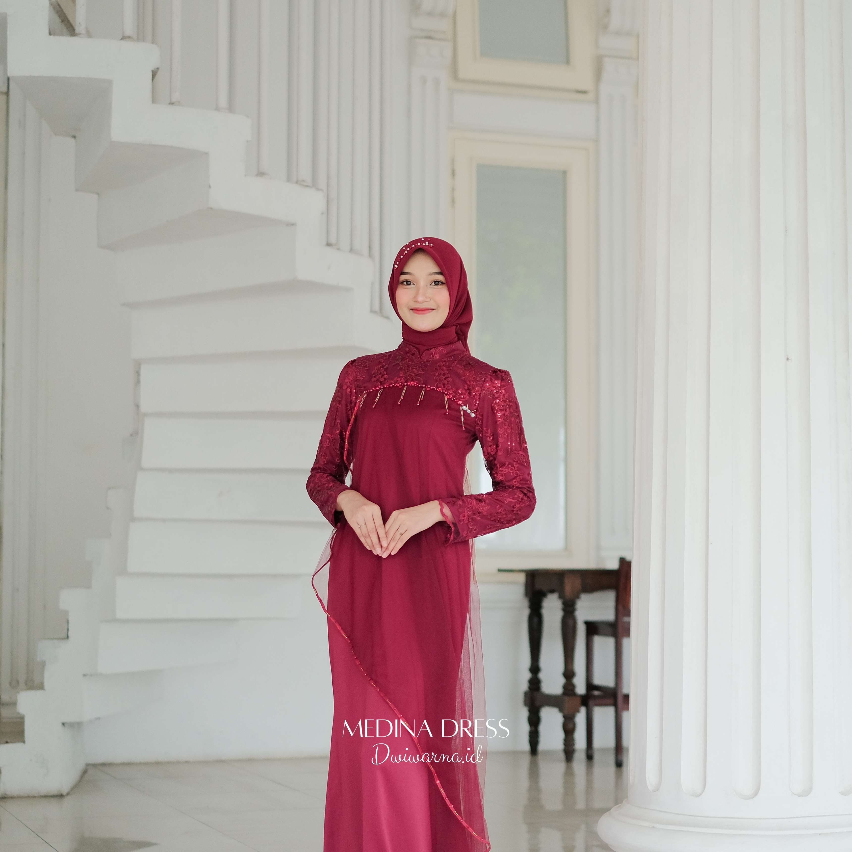 Medina Dress Kondangan by Dwiwarna Dress Satin Brukat Tile Mutiara