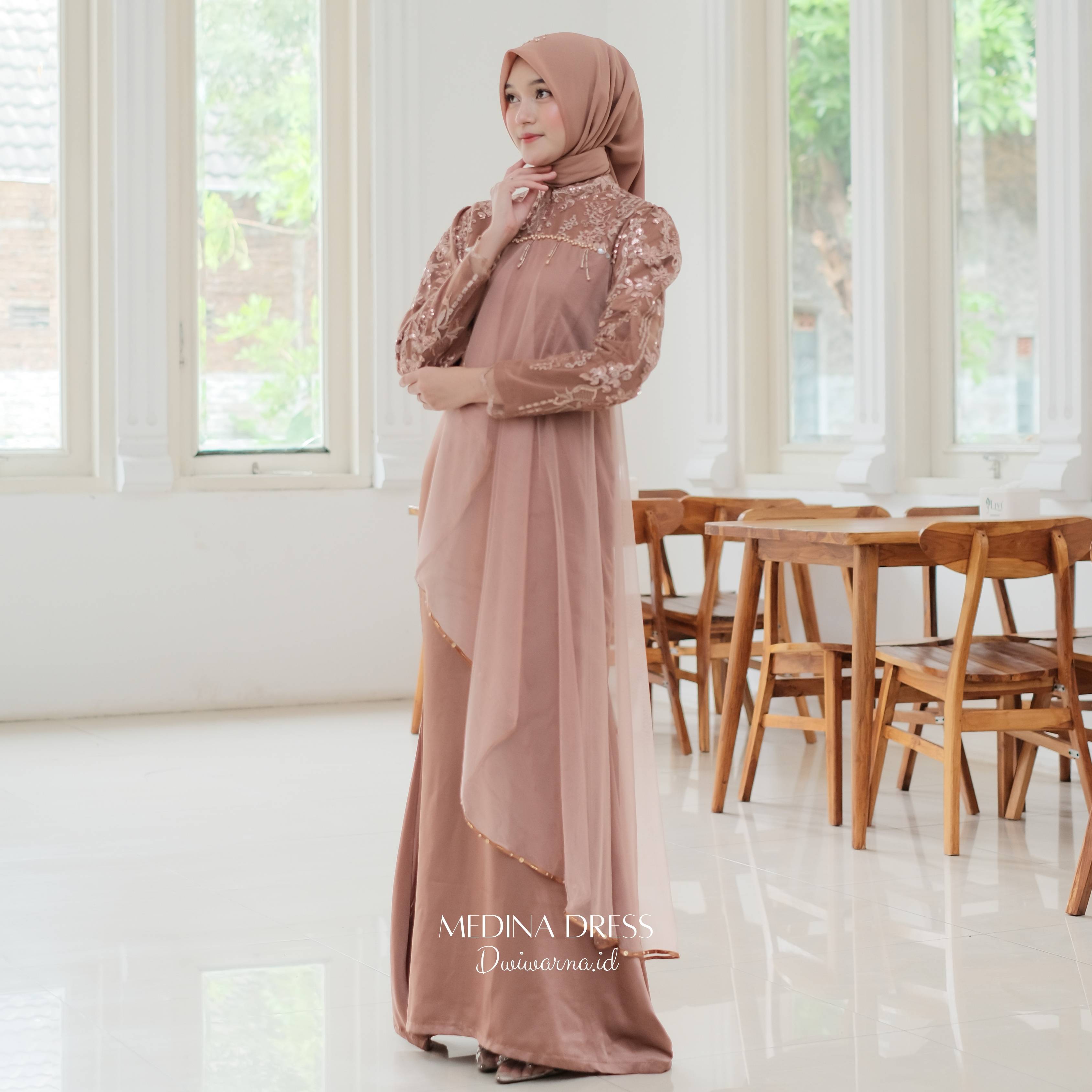 Medina Dress Kondangan by Dwiwarna Dress Satin Brukat Tile Mutiara