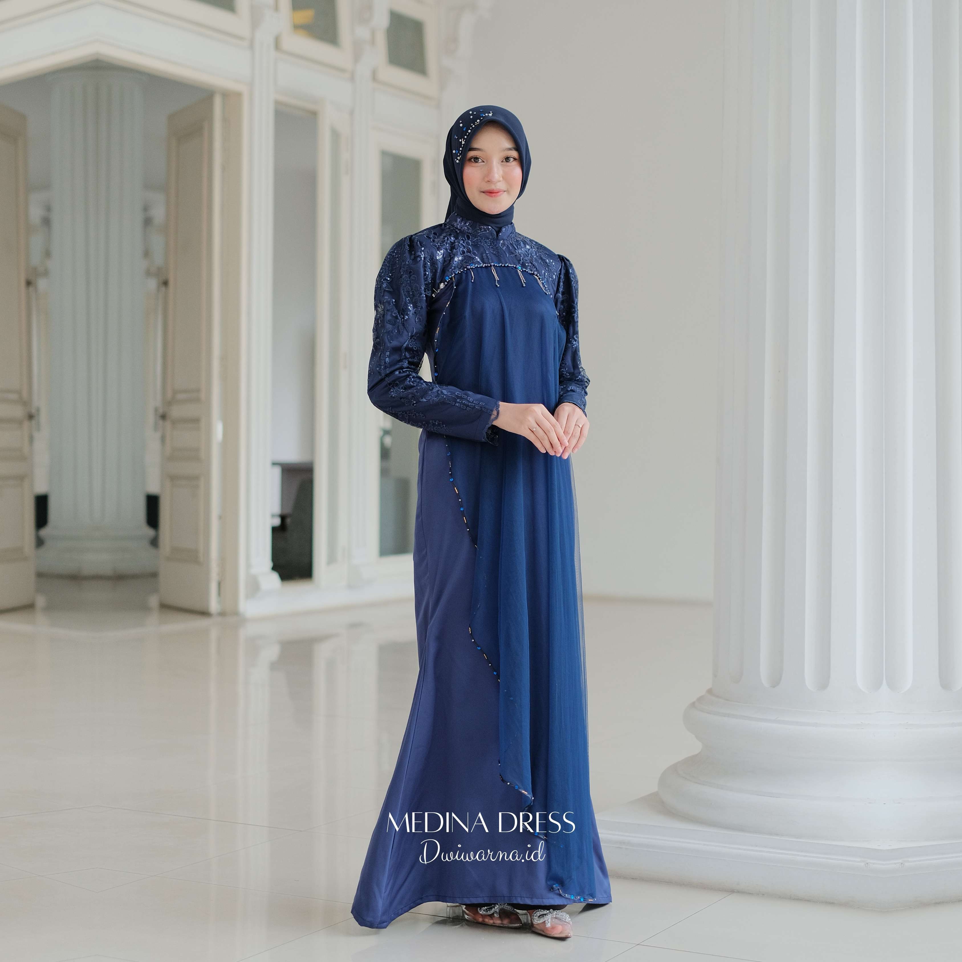 Medina Dress Kondangan by Dwiwarna Dress Satin Brukat Tile Mutiara