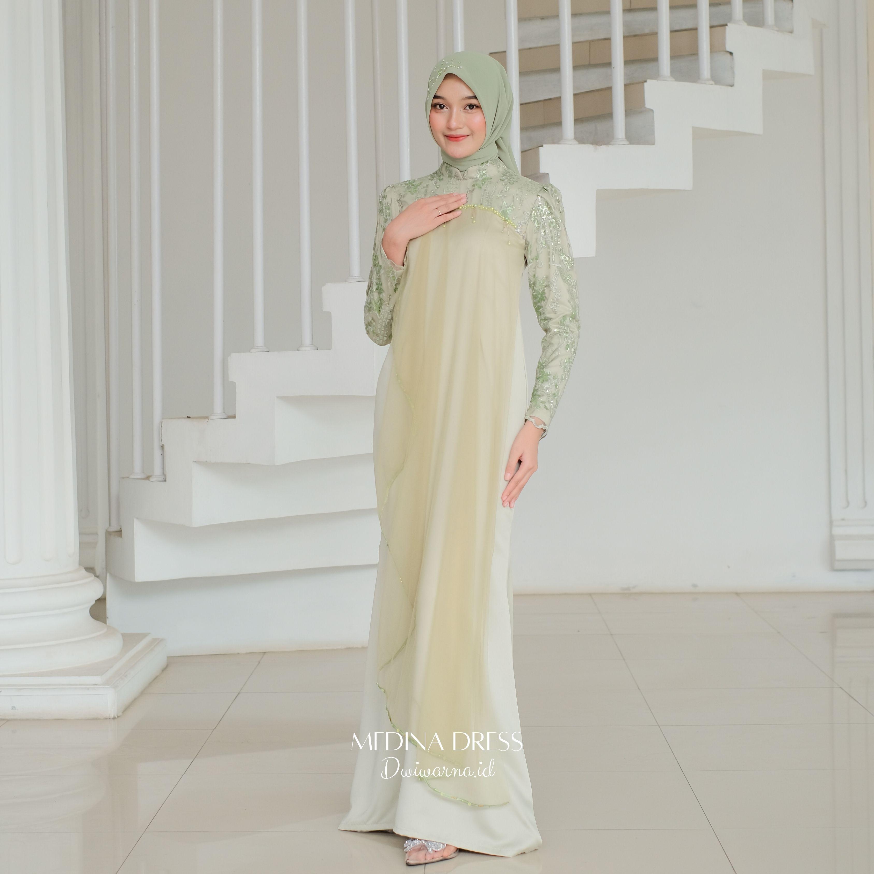 Medina Dress Kondangan by Dwiwarna Dress Satin Brukat Tile Mutiara