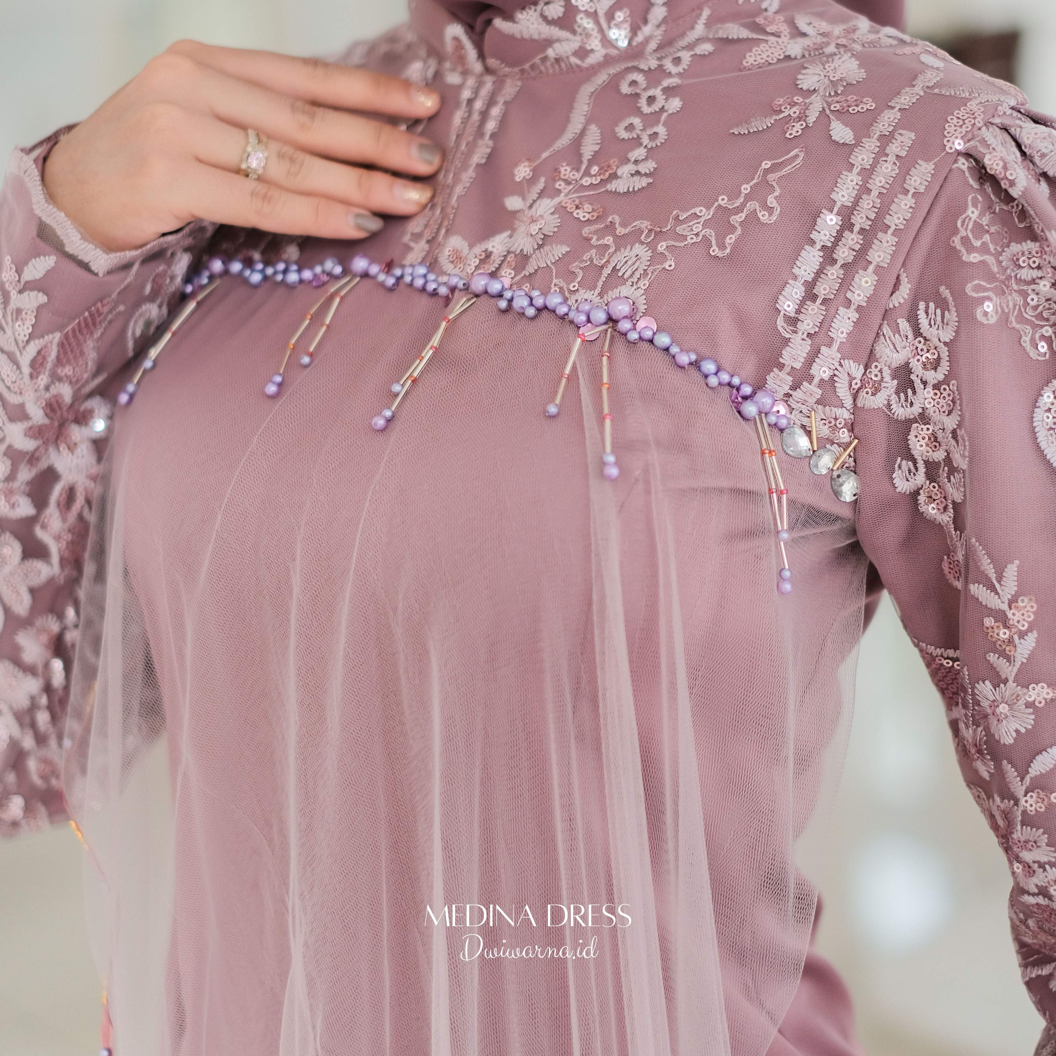 Medina Dress Kondangan by Dwiwarna Dress Satin Brukat Tile Mutiara