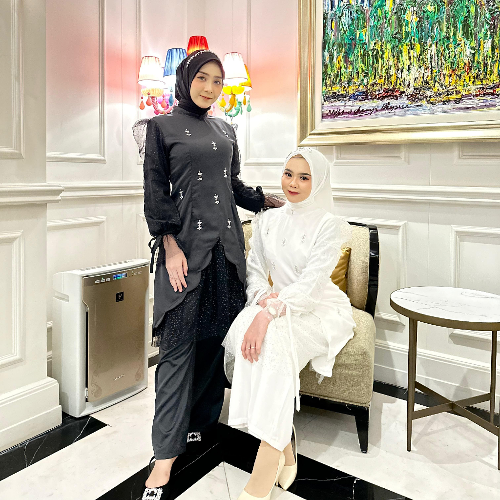 Annesha One Set  Lebaran Atas Bawah Ekslusif Bahan Satin dan Tile Sugar Super Simple by Dwiwarna