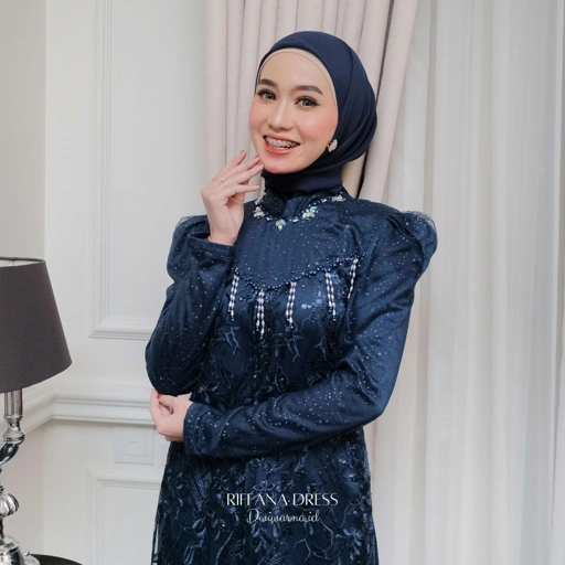 Image of Riffana Dress Lebaran Ekslusif Brukat Tile Sugar by Dwiwarana